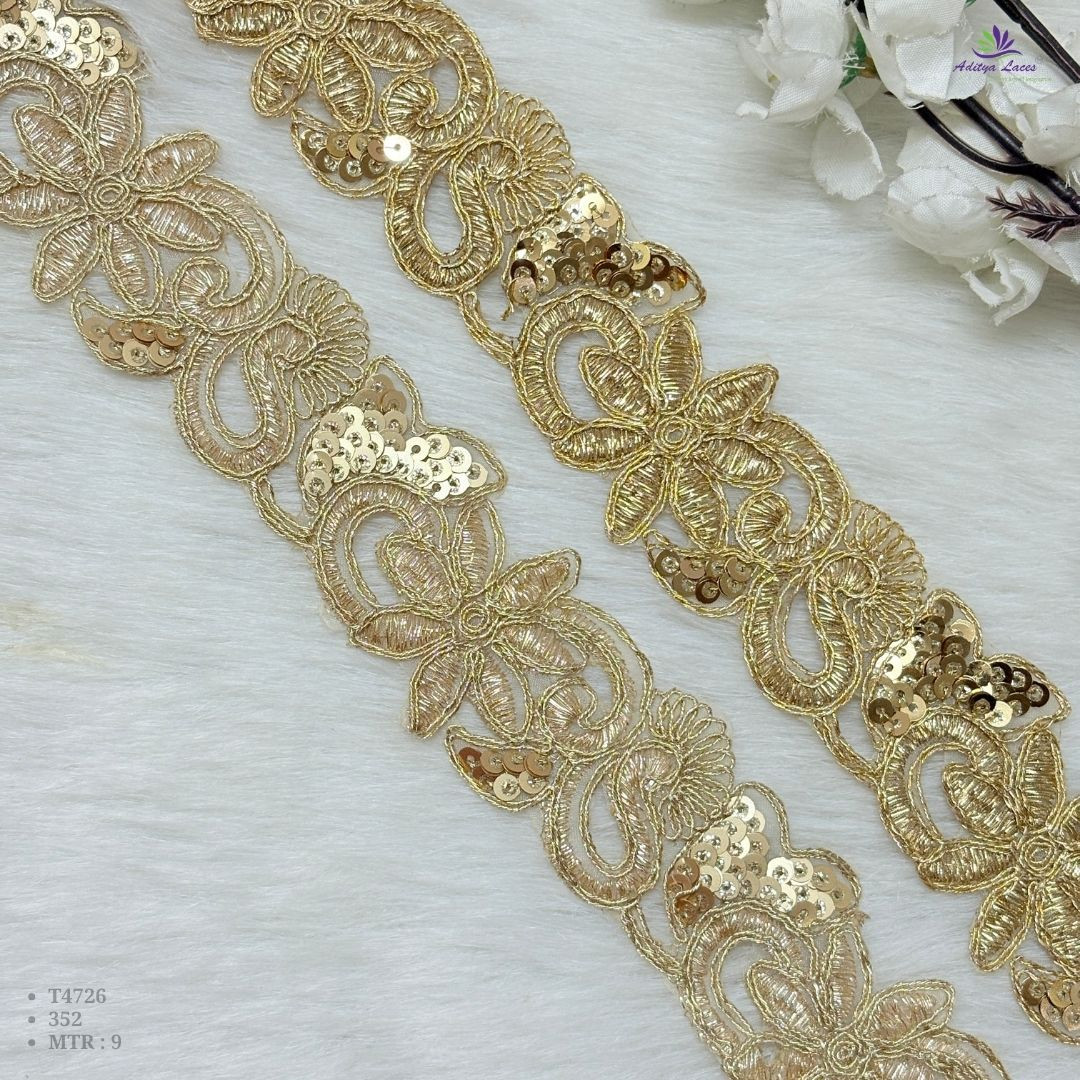 Gold Floral Sequin Embroidery Lace