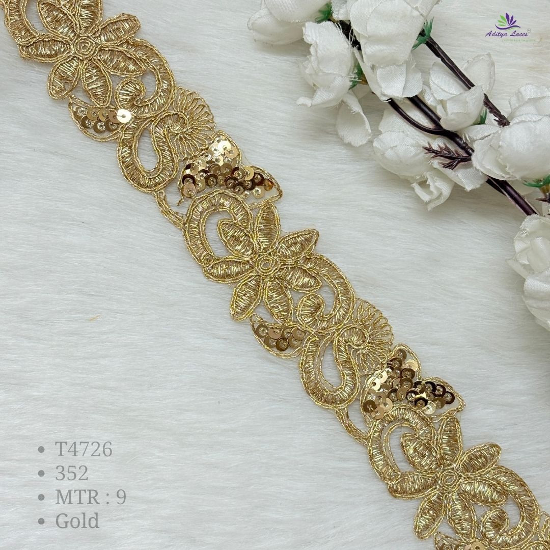 Gold Floral Sequin Embroidery Lace