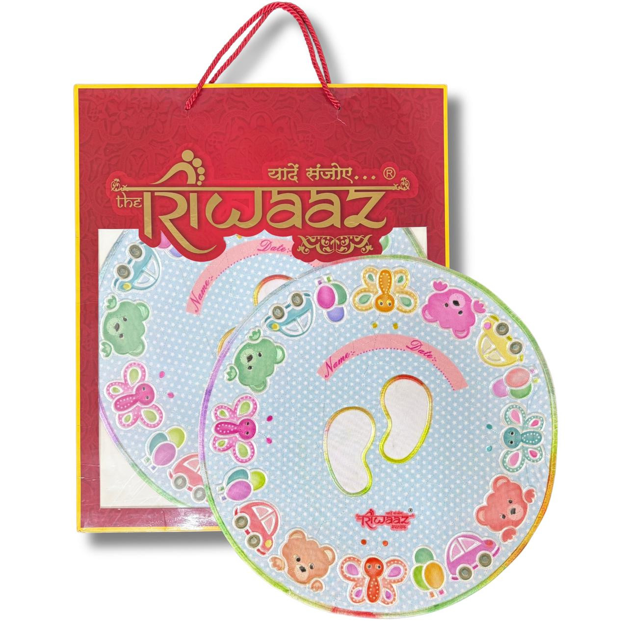 Riwaaz Round Baby Foot Print Memory Cloth with Teddy Cartoon Design