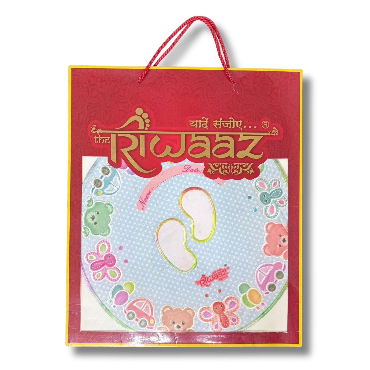 Riwaaz Round Baby Foot Print Memory Cloth with Teddy Cartoon Design