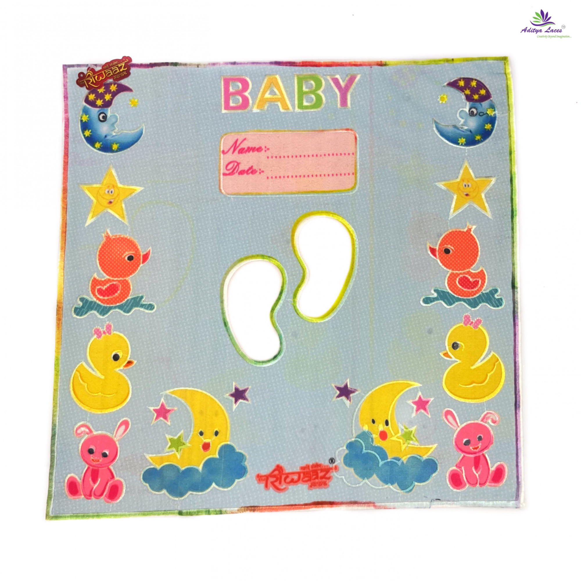 Baby Foot Print Memory Cloth with Cartoon Design Riwaaz Baby Keepsake Fabric