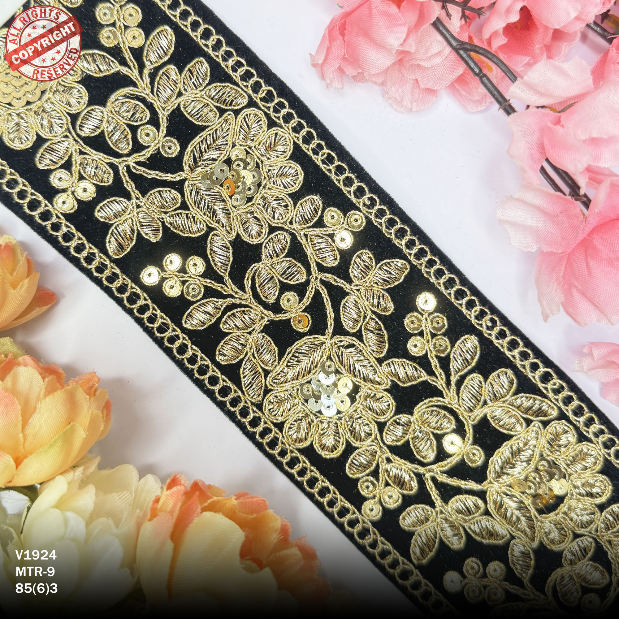 Decorative Velvet Lace Border Trim for Saree Lehenga Bridal Wear