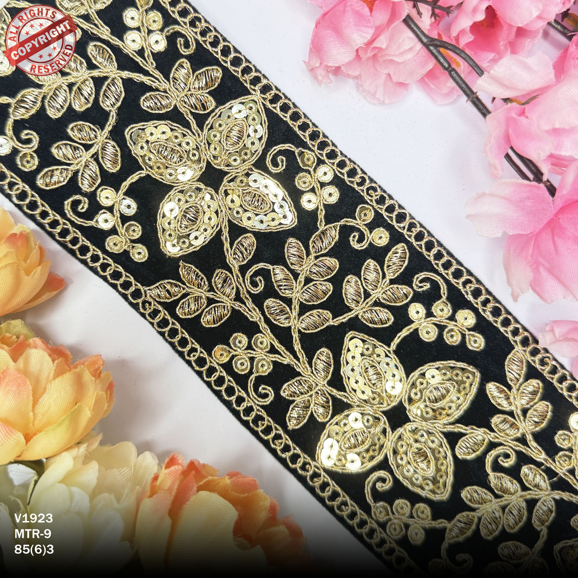 Luxury Velvet Lace Border Trim for Saree Lehenga Bridal Wear