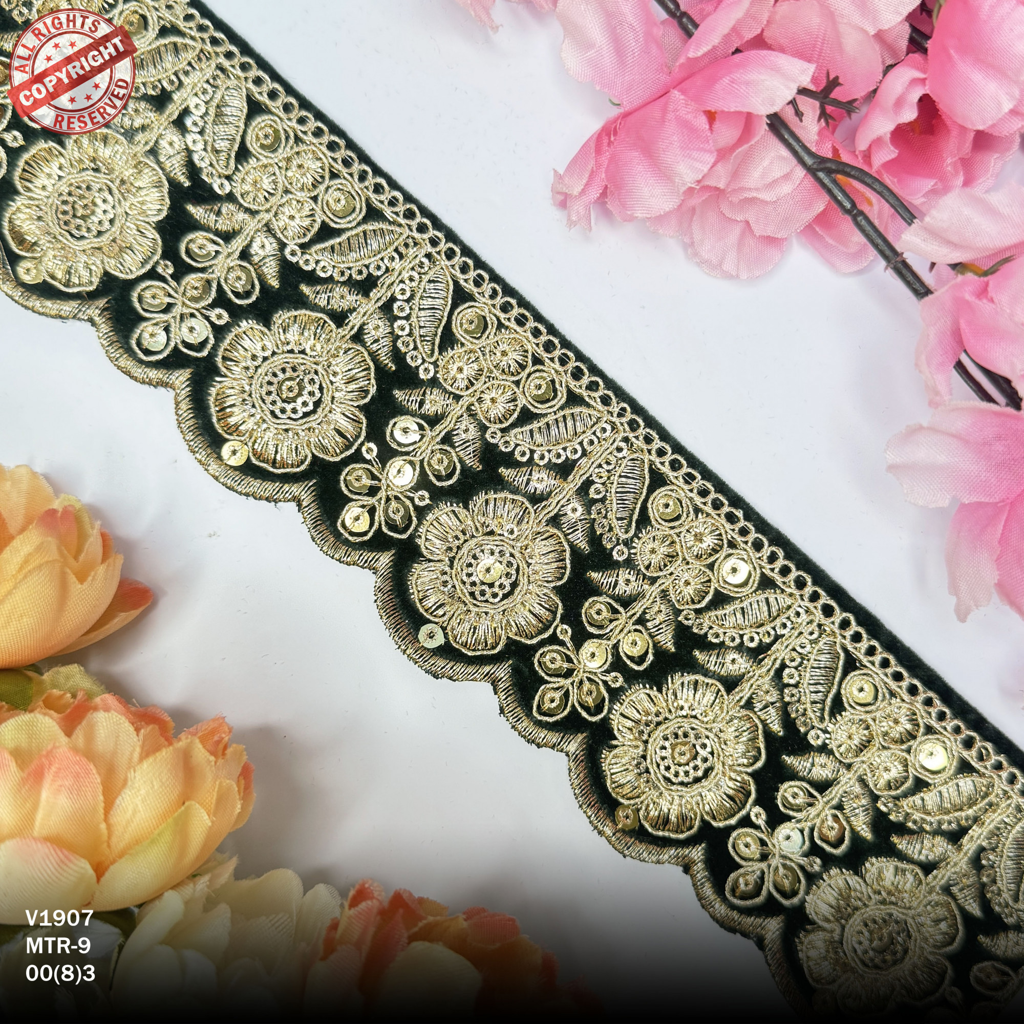 Designer Velvet Lace Border Trim for Saree Lehenga Bridal Wear