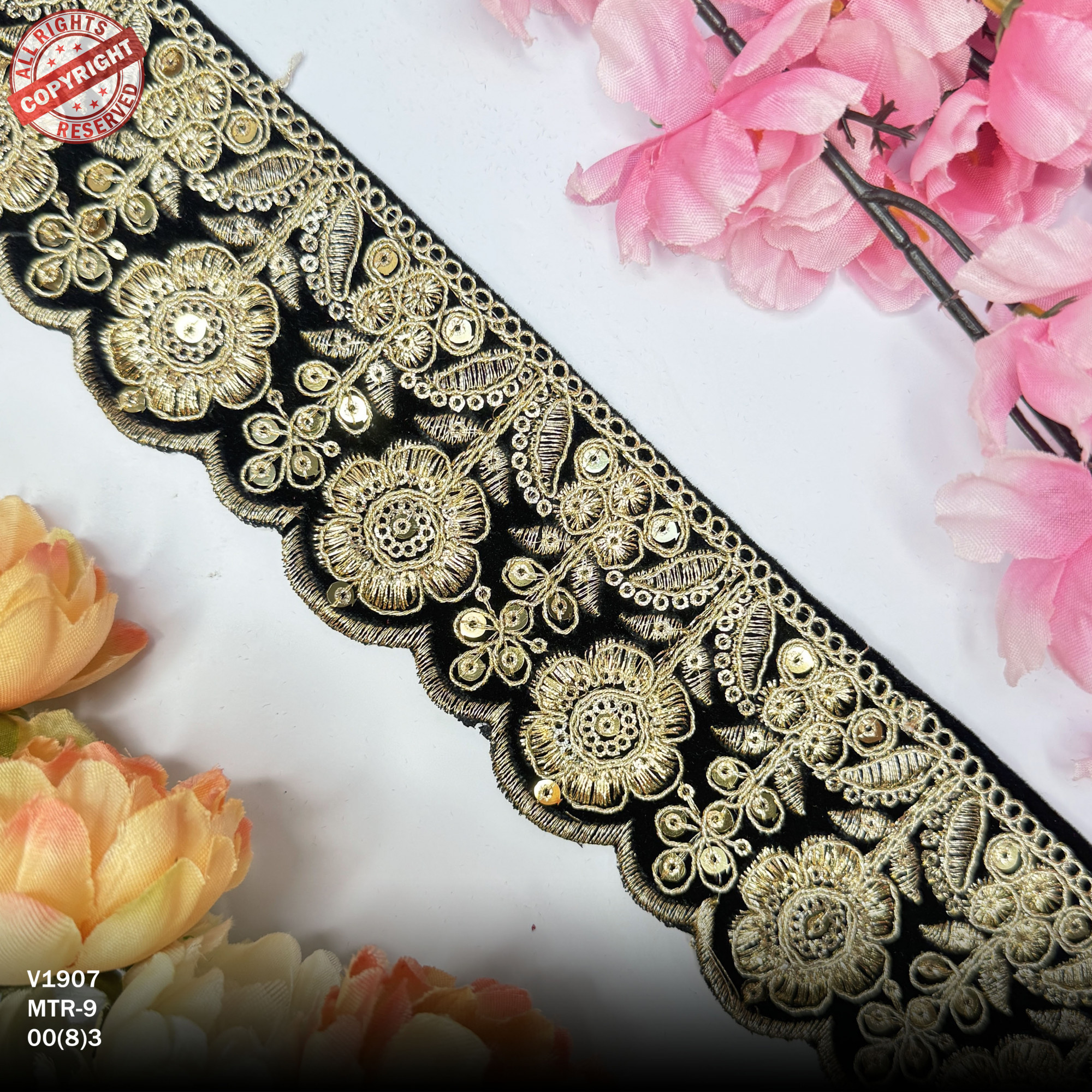 Designer Velvet Lace Border Trim for Saree Lehenga Bridal Wear