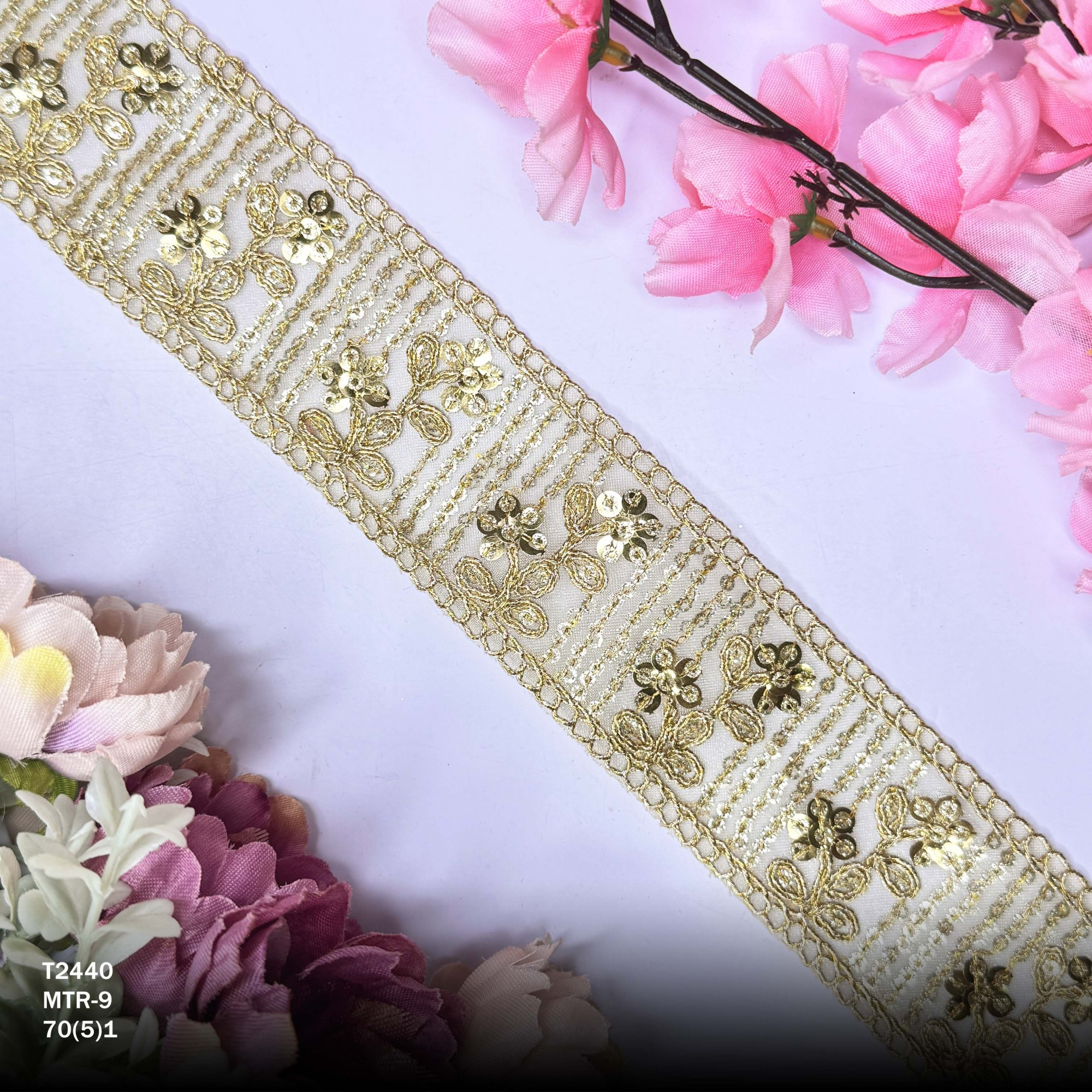 Pearl Copper Gold Embroidery Lace Trim for Saree Garments
