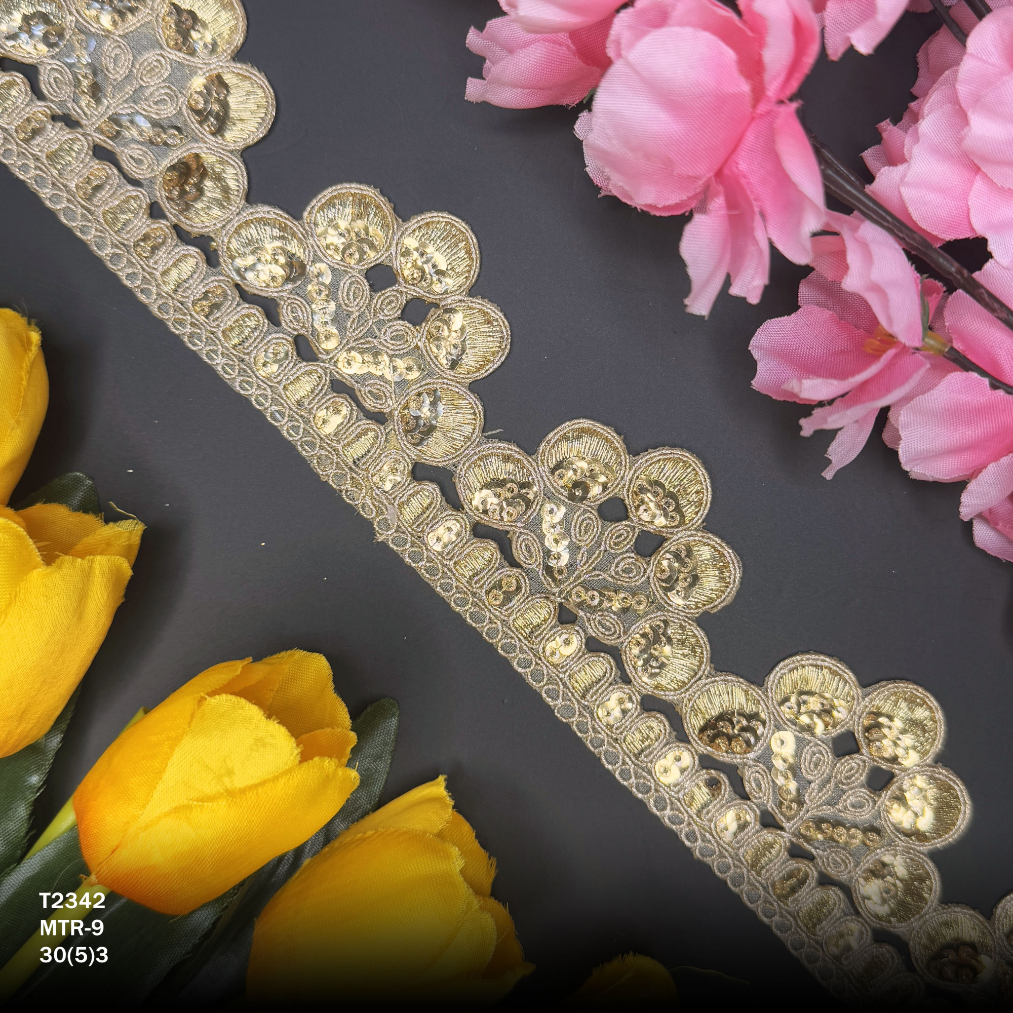 Elegant Copper Gold Embroidery Lace Trim for Saree Garments