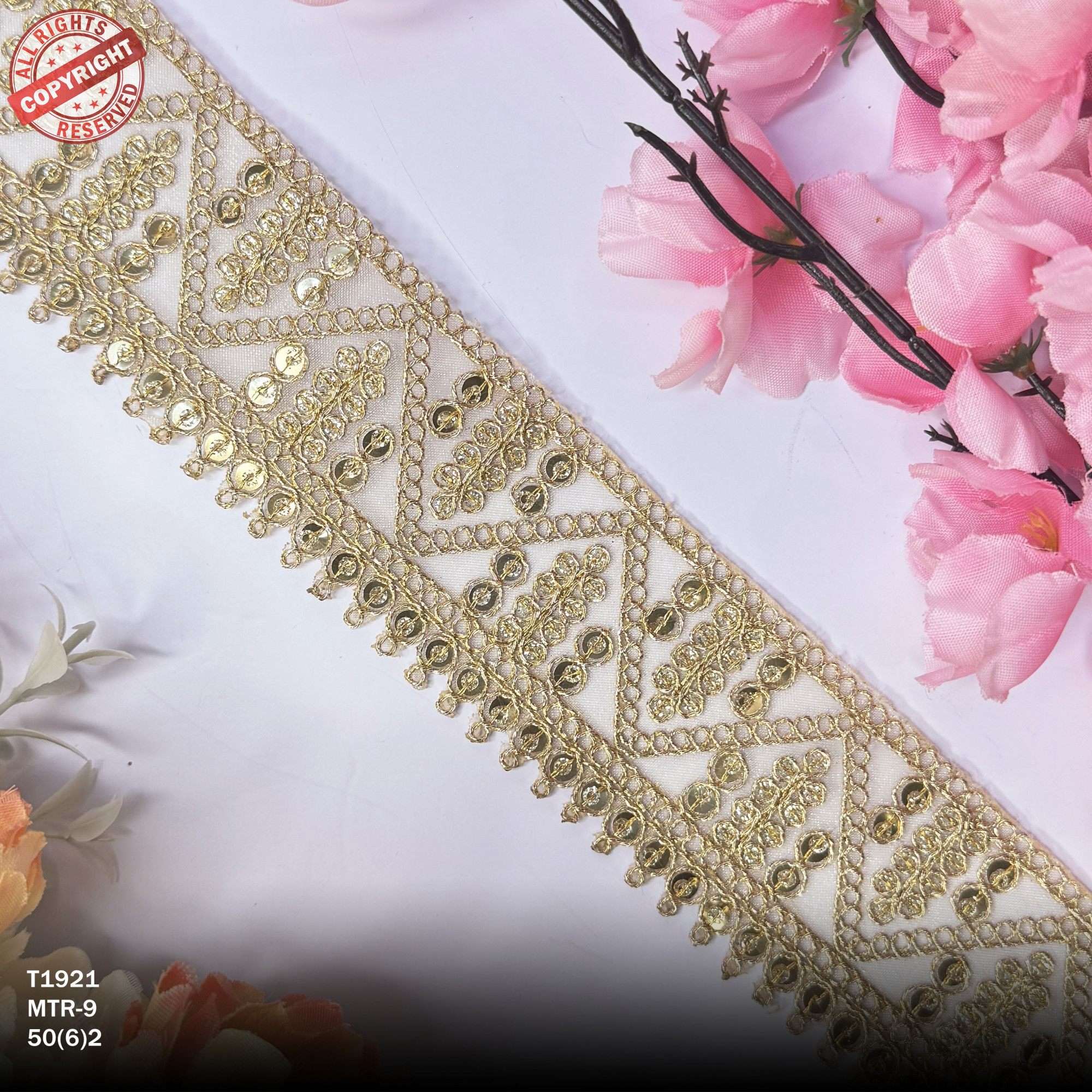 Designer Copper Gold Embroidery Lace Trim for Saree Garments