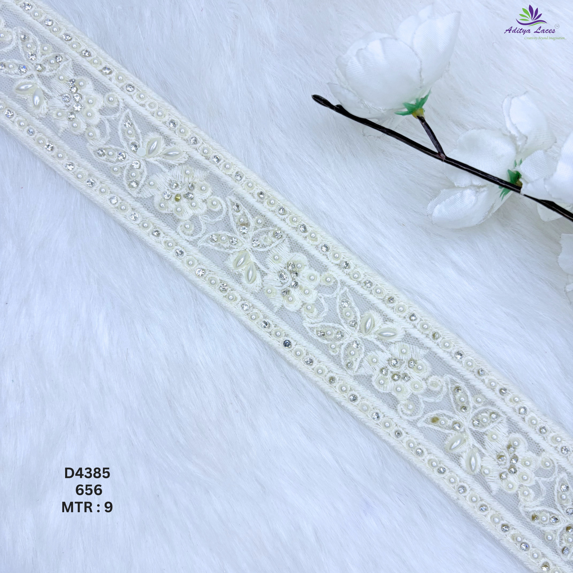 Designer Dyable Handwork Butterfly and Floral Pearl Embroidery Lace Border for Saree Bridal Wear