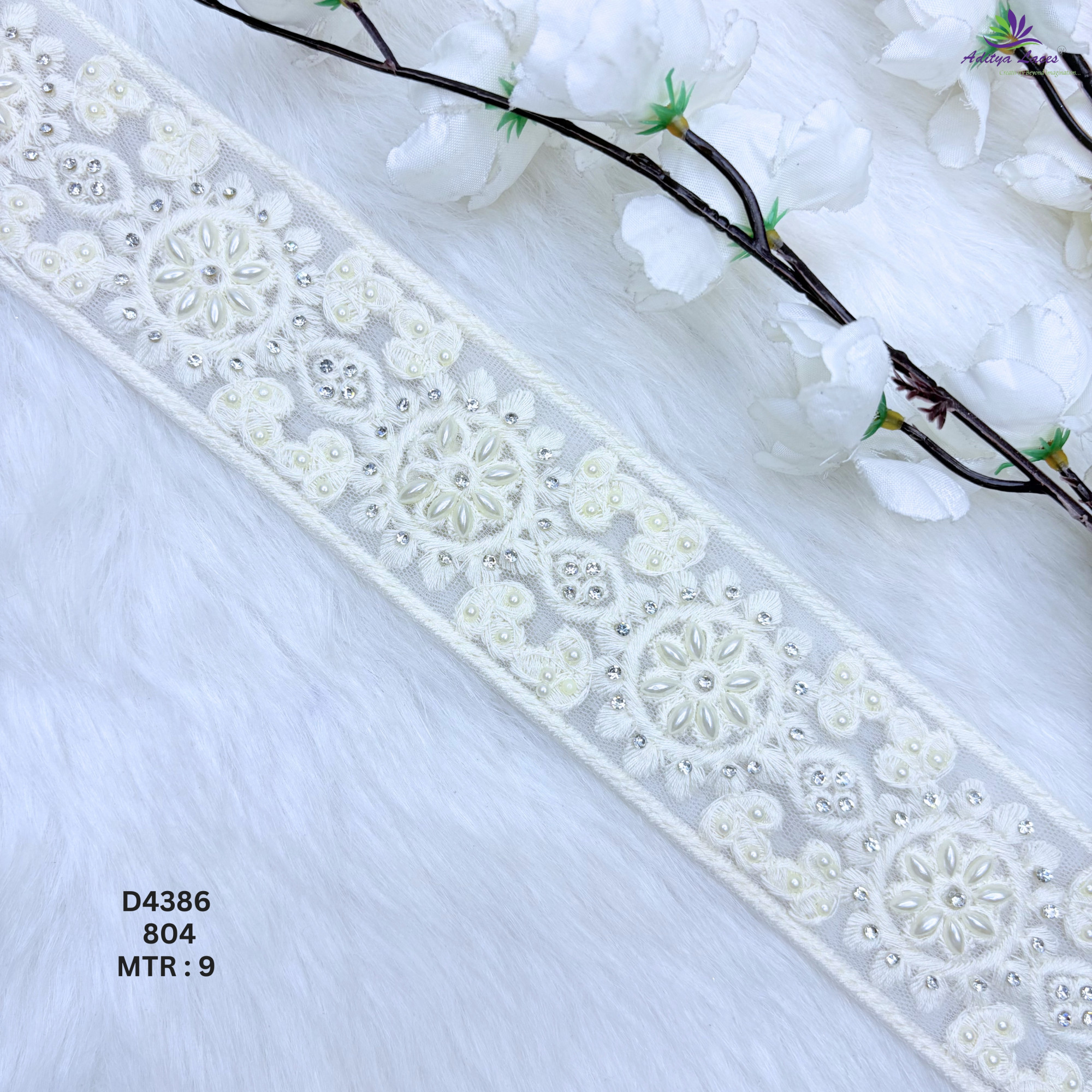 Dyable Handwork Floral Round Beads Lace Pearl Stone Embroidery Lace Trim for Saree Borders Bridal Wear Ethnic Garments