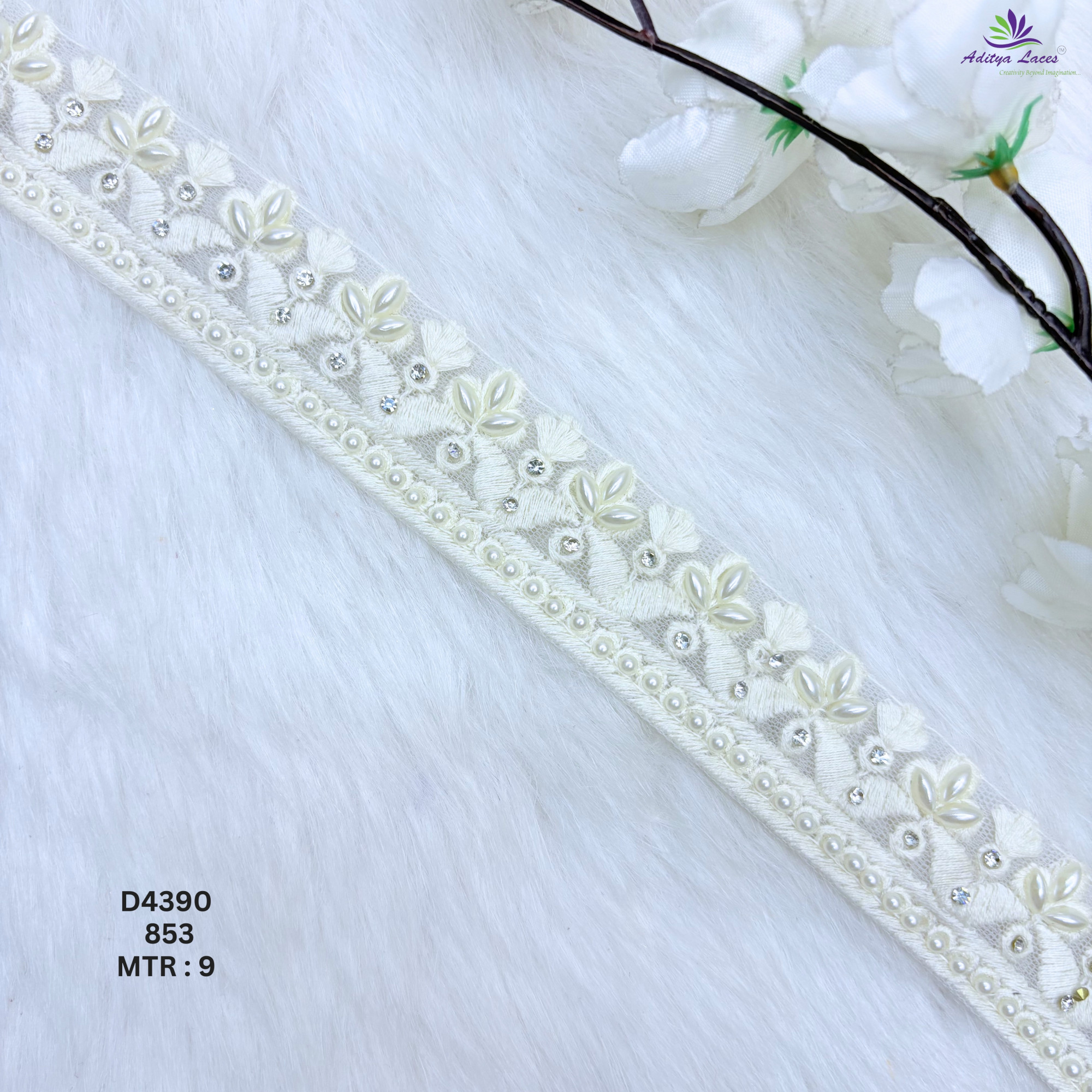 Dyable Handwork Floral Pearl Beads Lace Designer Embroidery Lace Trim for Saree Borders Bridal Wear