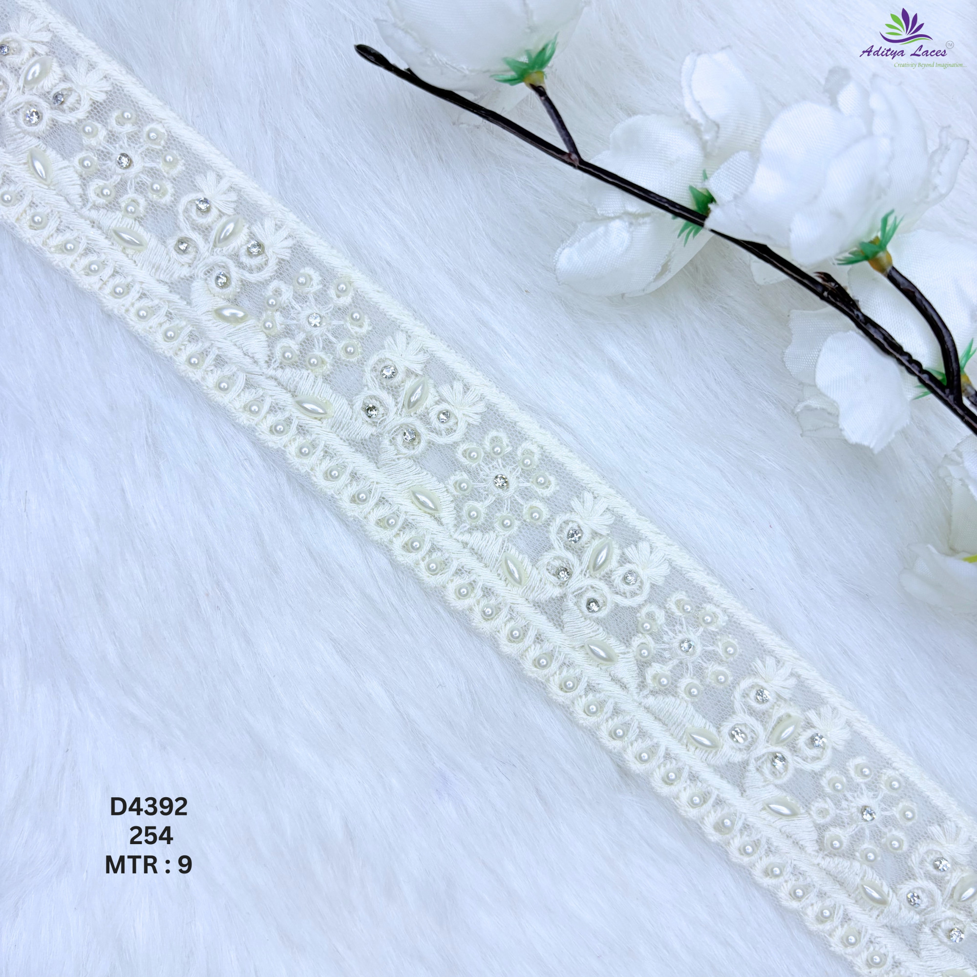 Dyable Handwork Floral Vine Beads Lace