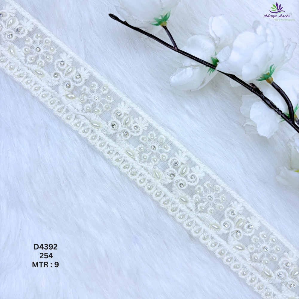 Image of Dyable Handwork Floral Vine Beads Lace