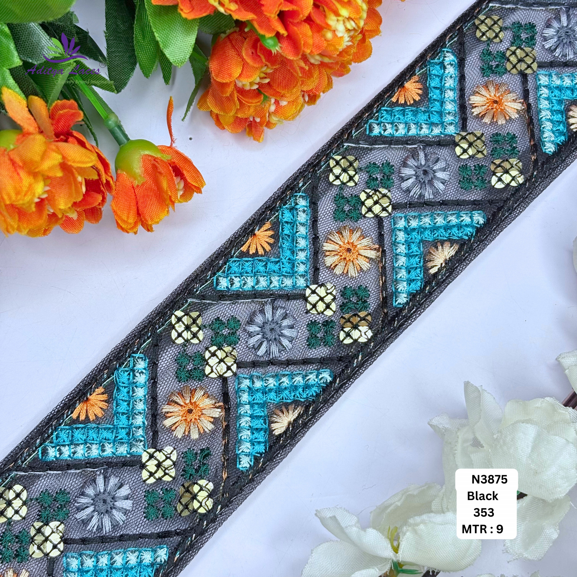 Decorative Embroidered Net Lace Border for Saree Bridal Wear