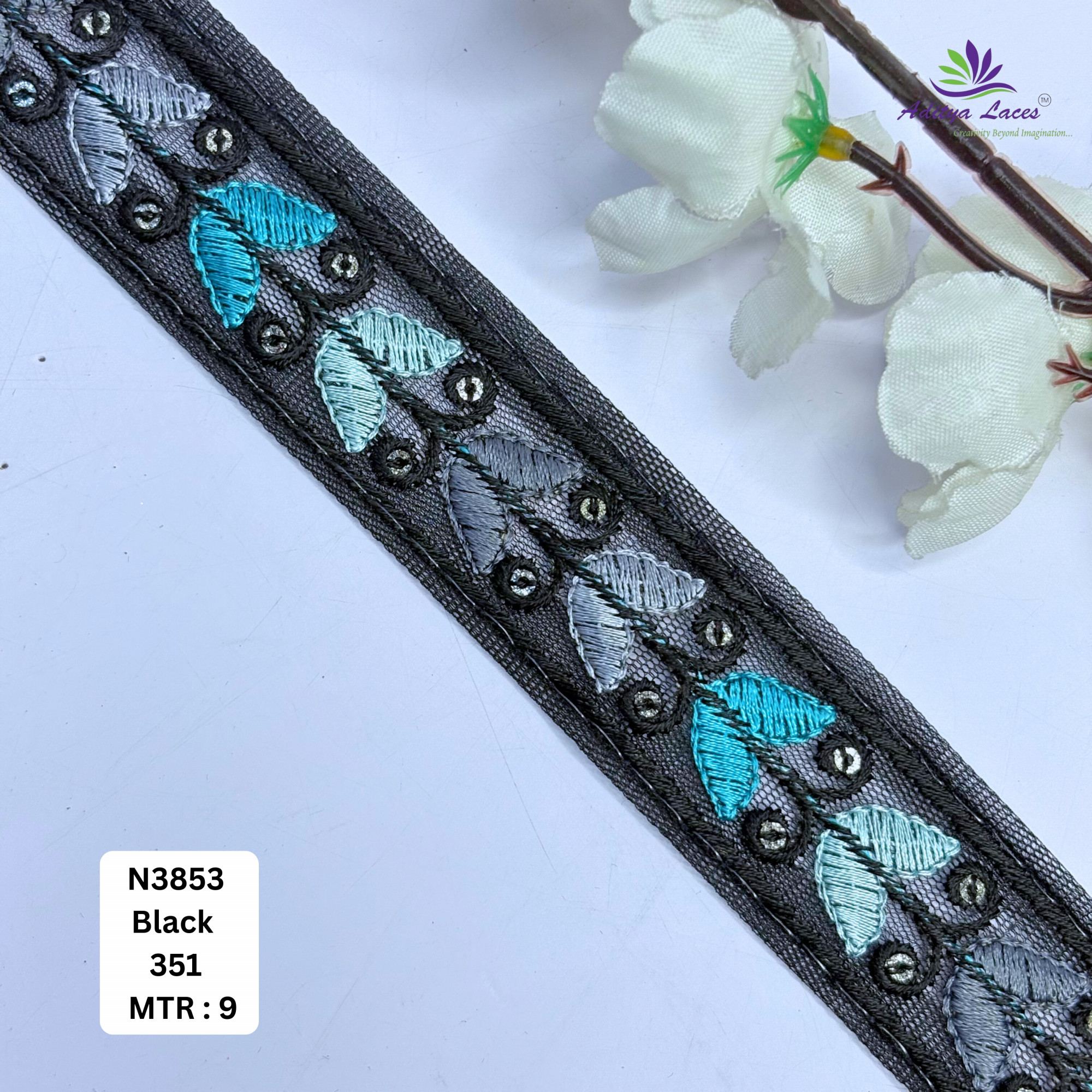 Decorative Embroidered Net Lace Border for Saree Bridal Wear