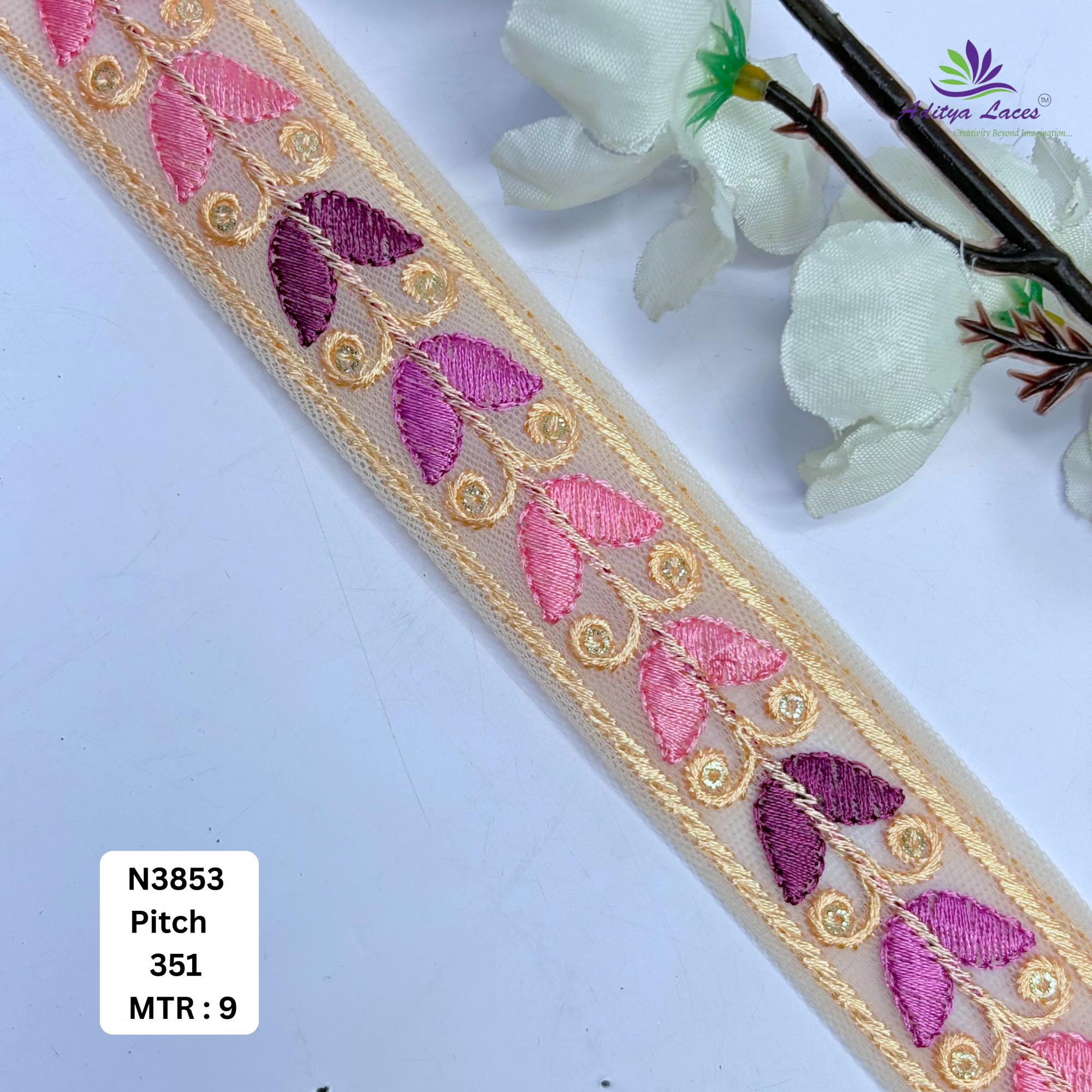 Decorative Embroidered Net Lace Border for Saree Bridal Wear