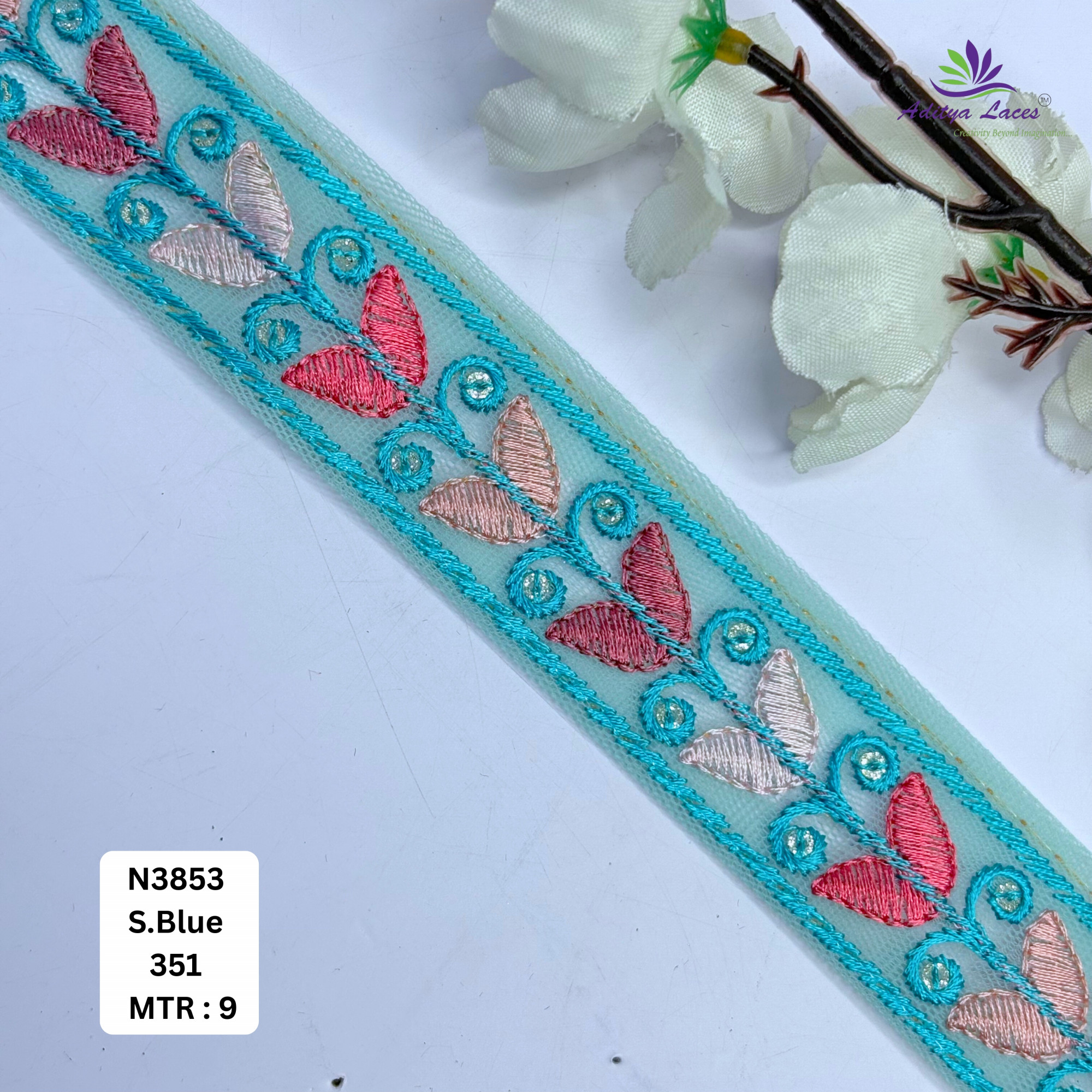 Decorative Embroidered Net Lace Border for Saree Bridal Wear