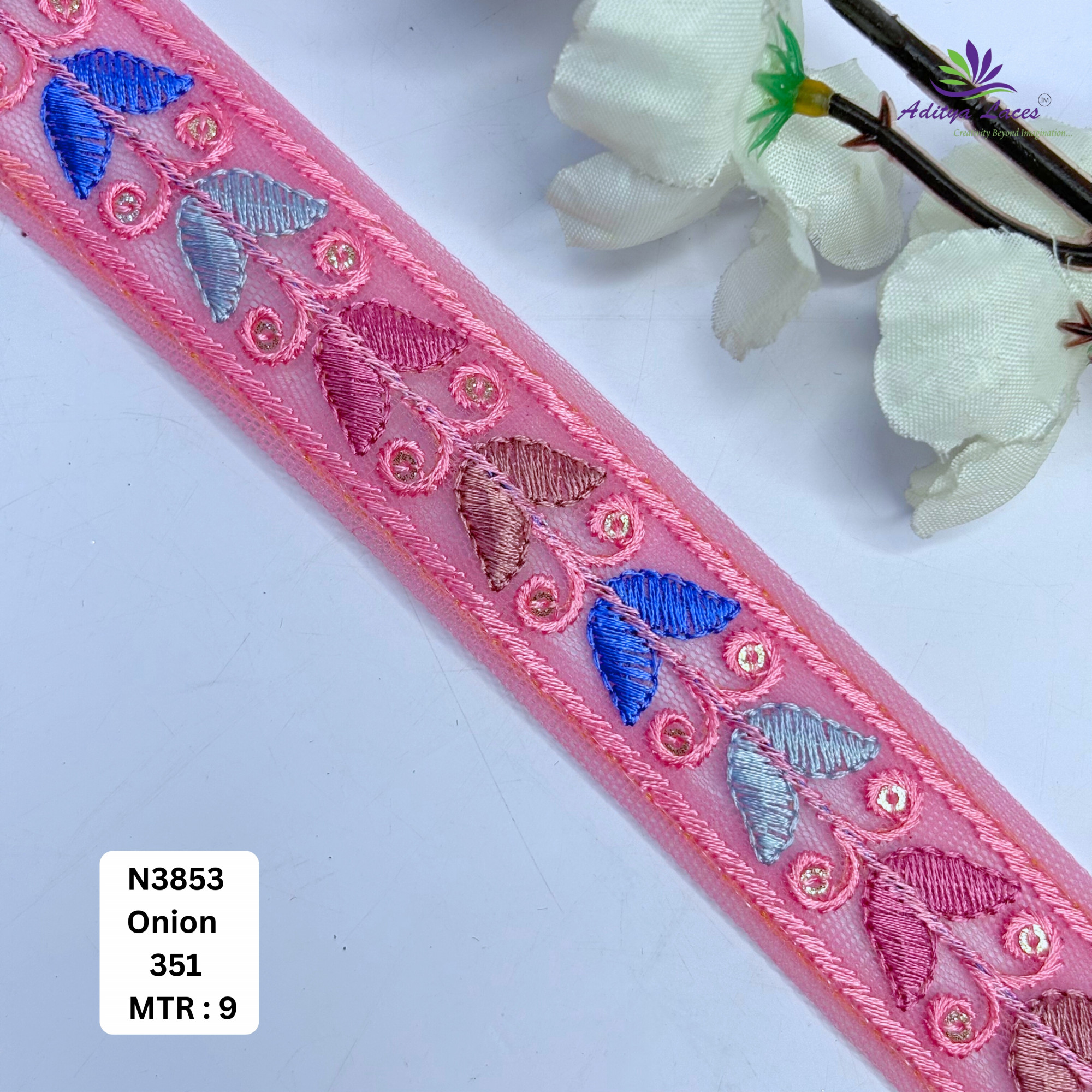 Decorative Embroidered Net Lace Border for Saree Bridal Wear