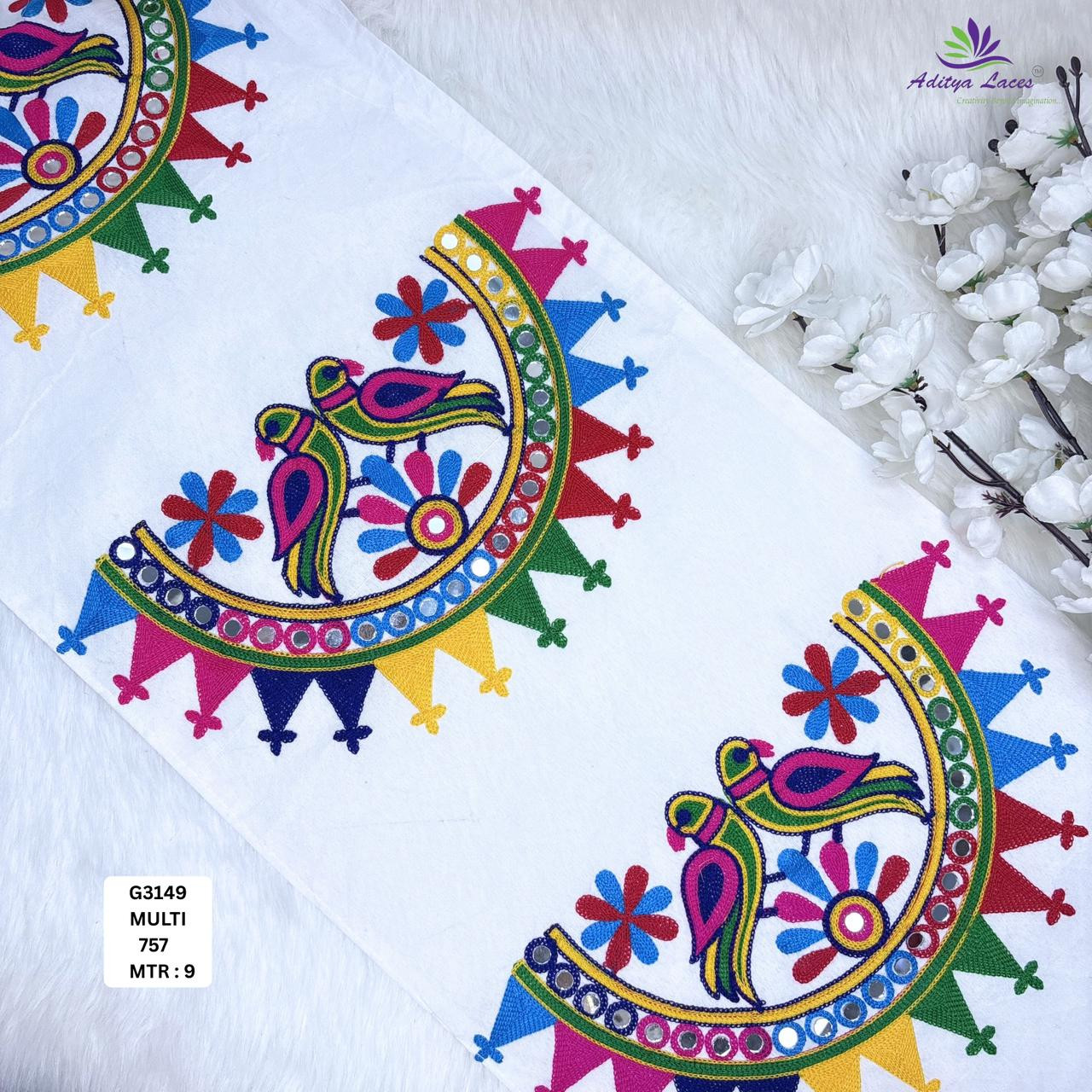 Colorful Embroidery Lace Motifs Designer Ethnic Patches Beads Lace Saree Borders Decorative Bridal Fashion Trims