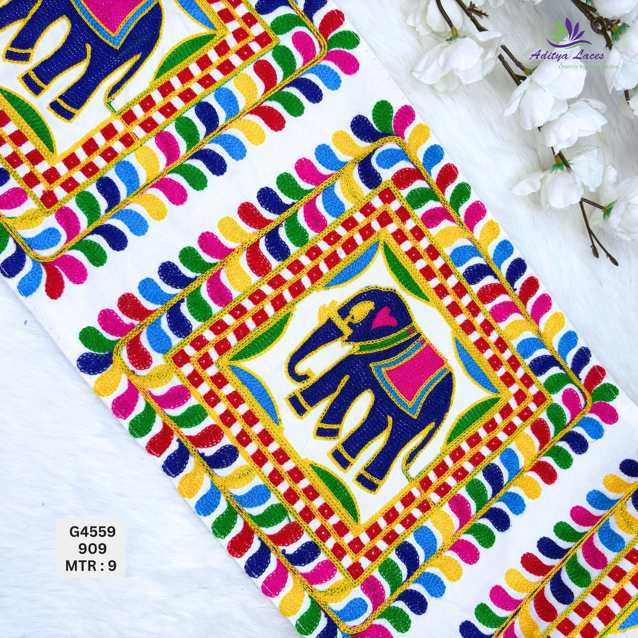 raditional Gamthi Elephant Motif Lace Border for Ethnic Sarees Fusion Bridal Wear Vibrant Multicolor Geometric Embroidery Trim