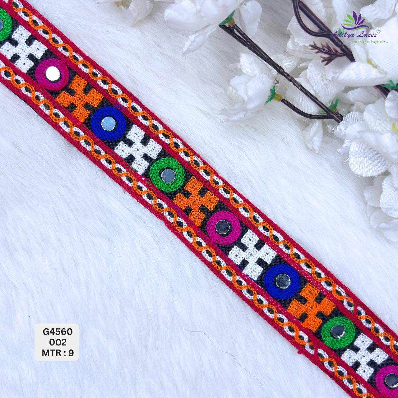 Designer Multicolor Geometric Cross Mirror Gamthi Lace Border for Sarees Ethnic Wear Traditional Fashion Trim