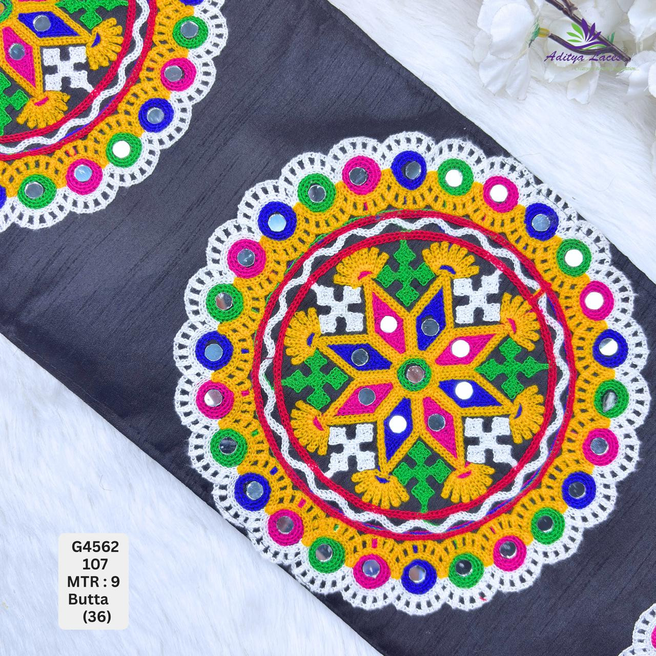 Designer Multicolor Mandala Butta Mirror Gamthi Lace Patch for Sarees Blouses Ethnic Wear Traditional Kutch Embroidery Trim
