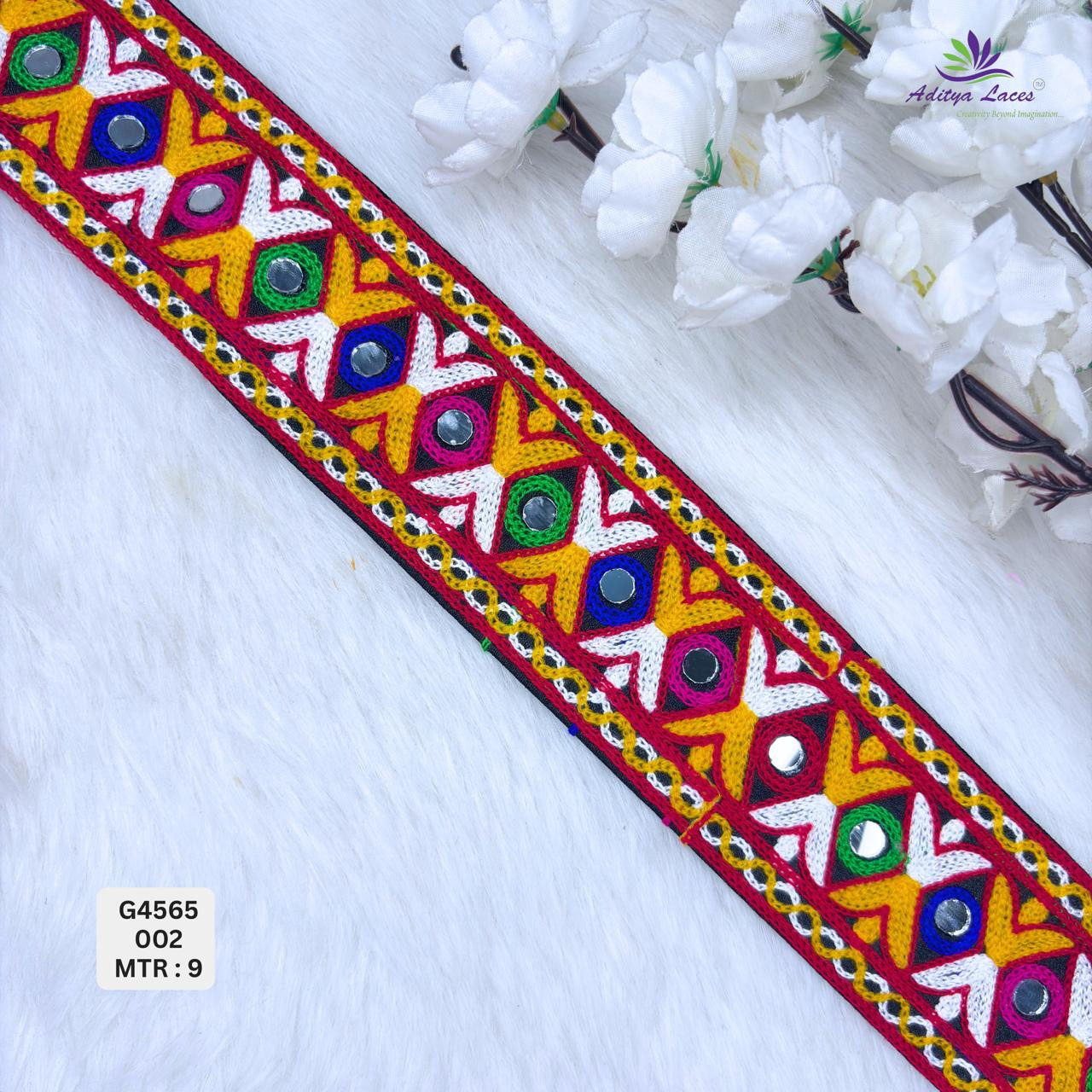 Designer Multicolor Geometric Diamond Mirror Gamthi Lace Border for Sarees Ethnic Wear Traditional Fashion Trim
