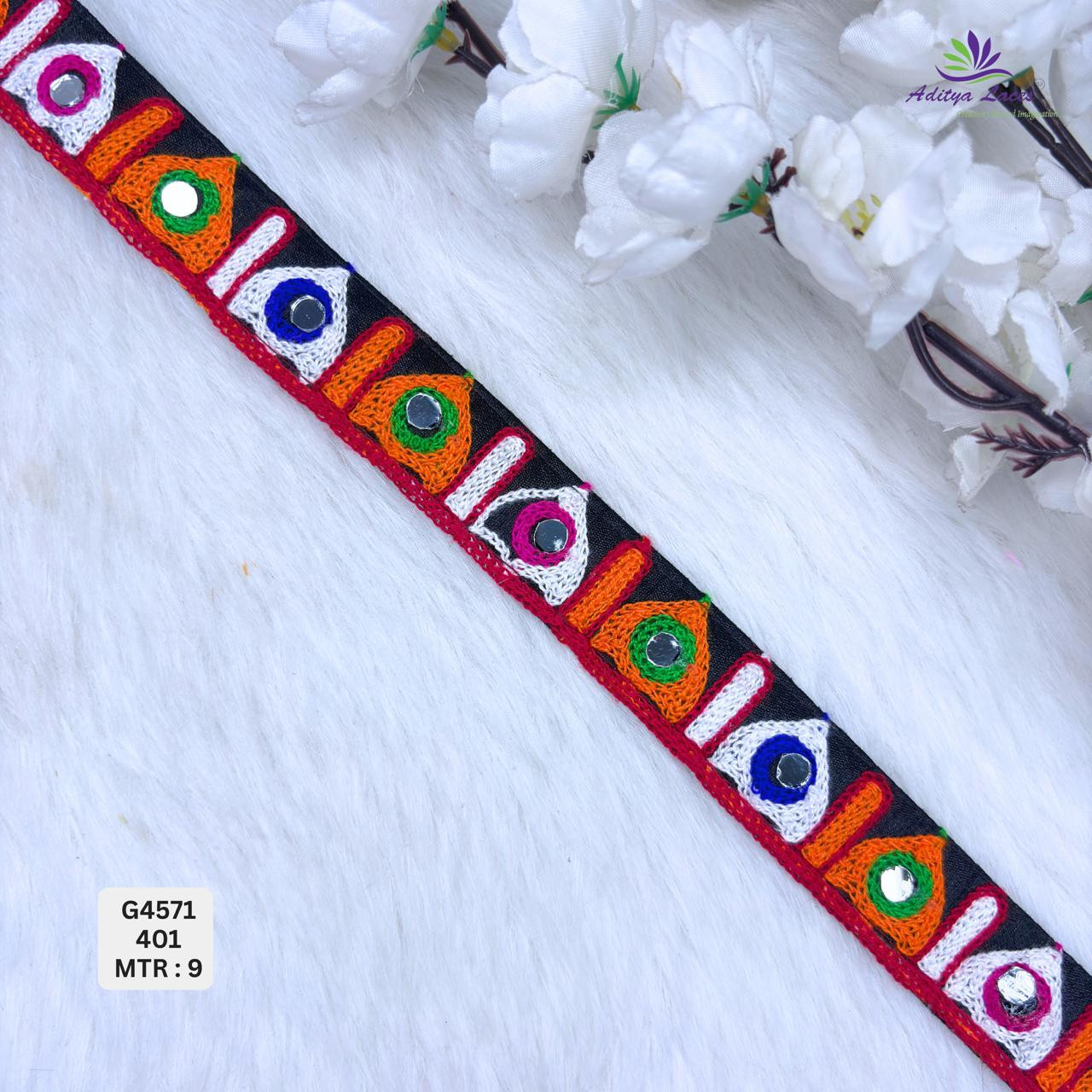 Designer Narrow Multicolor Triangle Mirror Gamthi Lace Border for Sarees Blouses  Ethnic Wear  Traditional Fashion Trim