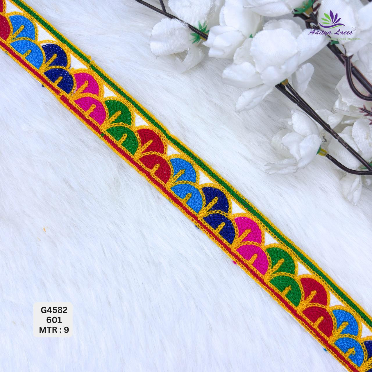 Designer Multicolor Half-Moon Gamthi Lace Border for Sarees Ethnic Wear Traditional Scalloped Fashion Trim