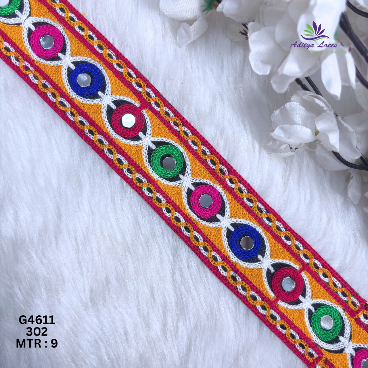 Designer Multicolor Interlocking Loop Mirror Gamthi Lace Border for Sarees Ethnic Wear Traditional Fashion Trim