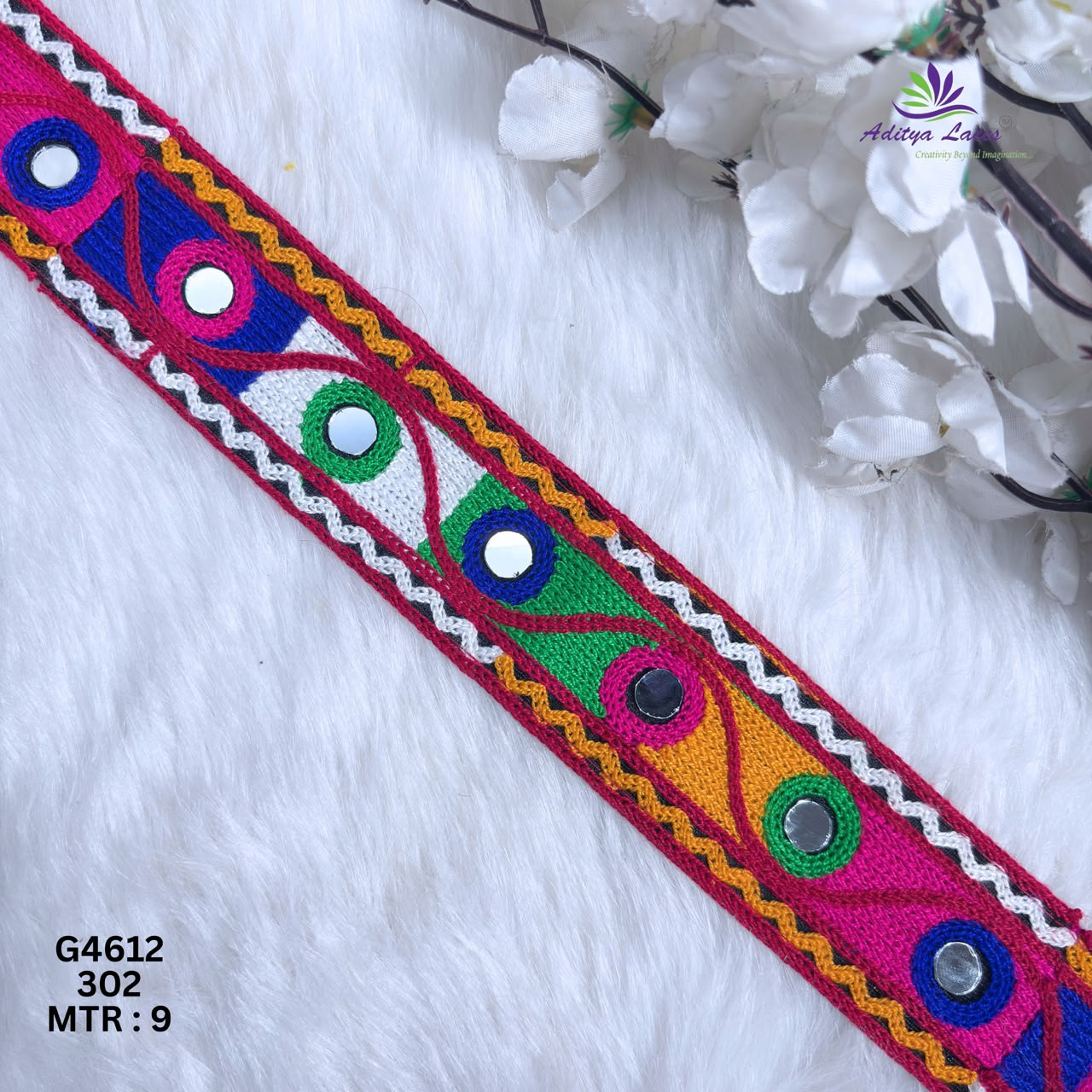 Designer Multicolor Wavy Mirror Gamthi Lace Border for Sarees Ethnic Fashion Traditional Embroidery Trim