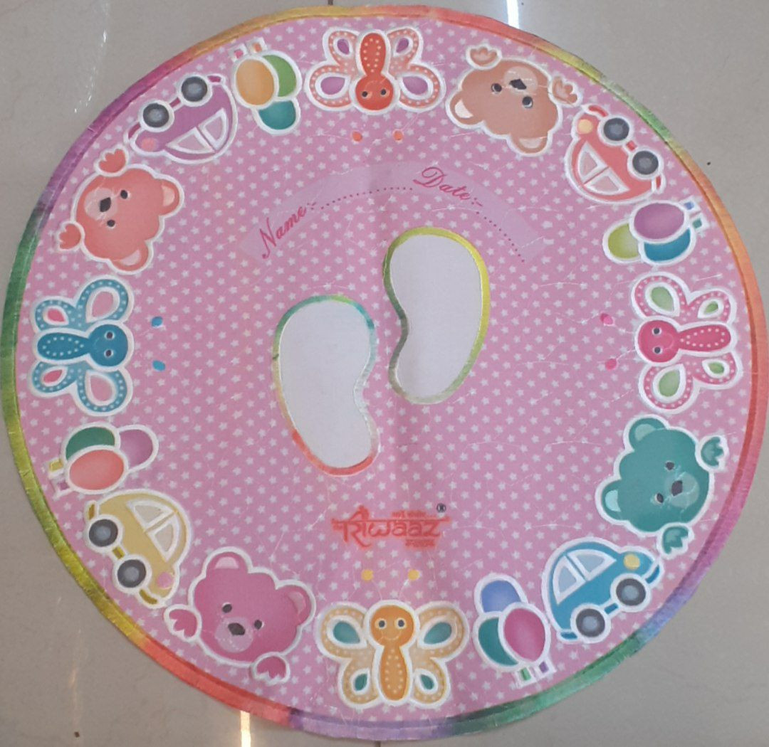 Riwaaz Round Baby Foot Print Memory Cloth with Teddy Cartoon Design