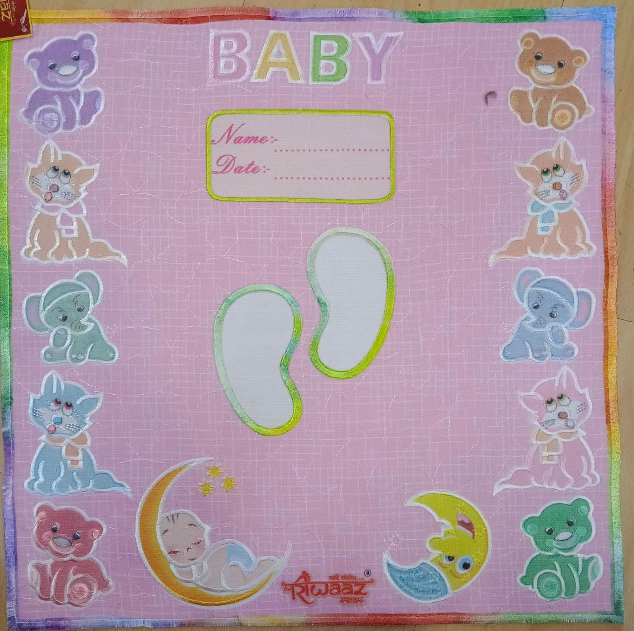 Riwaaz Baby Footprint Memory Cloth with Animal Designs