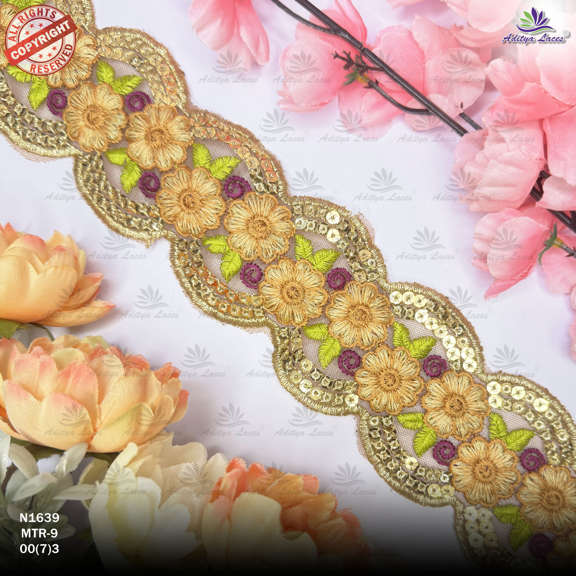 Fancy Embroidered Net Lace Border for Saree Bridal Wear