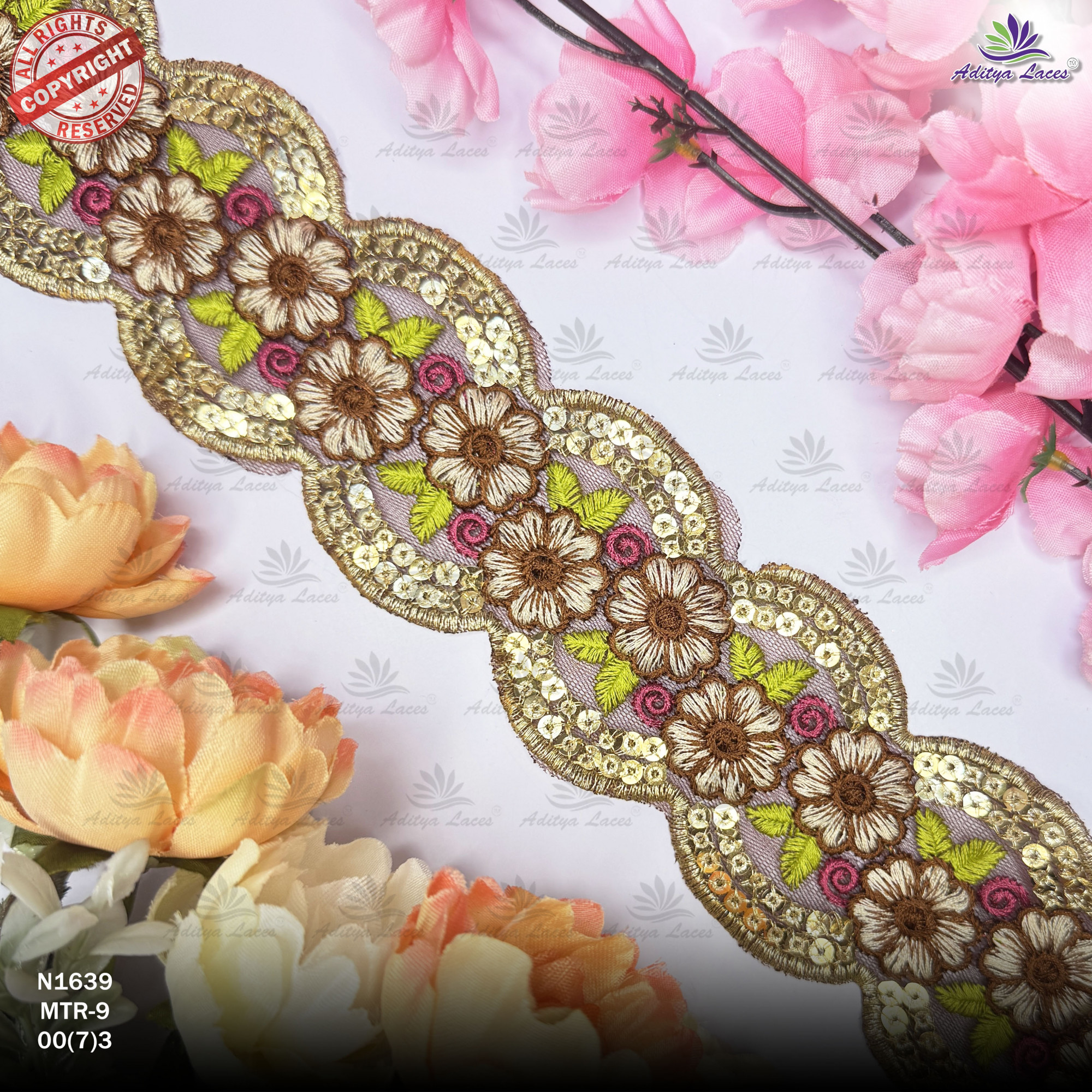 Fancy Embroidered Net Lace Border for Saree Bridal Wear