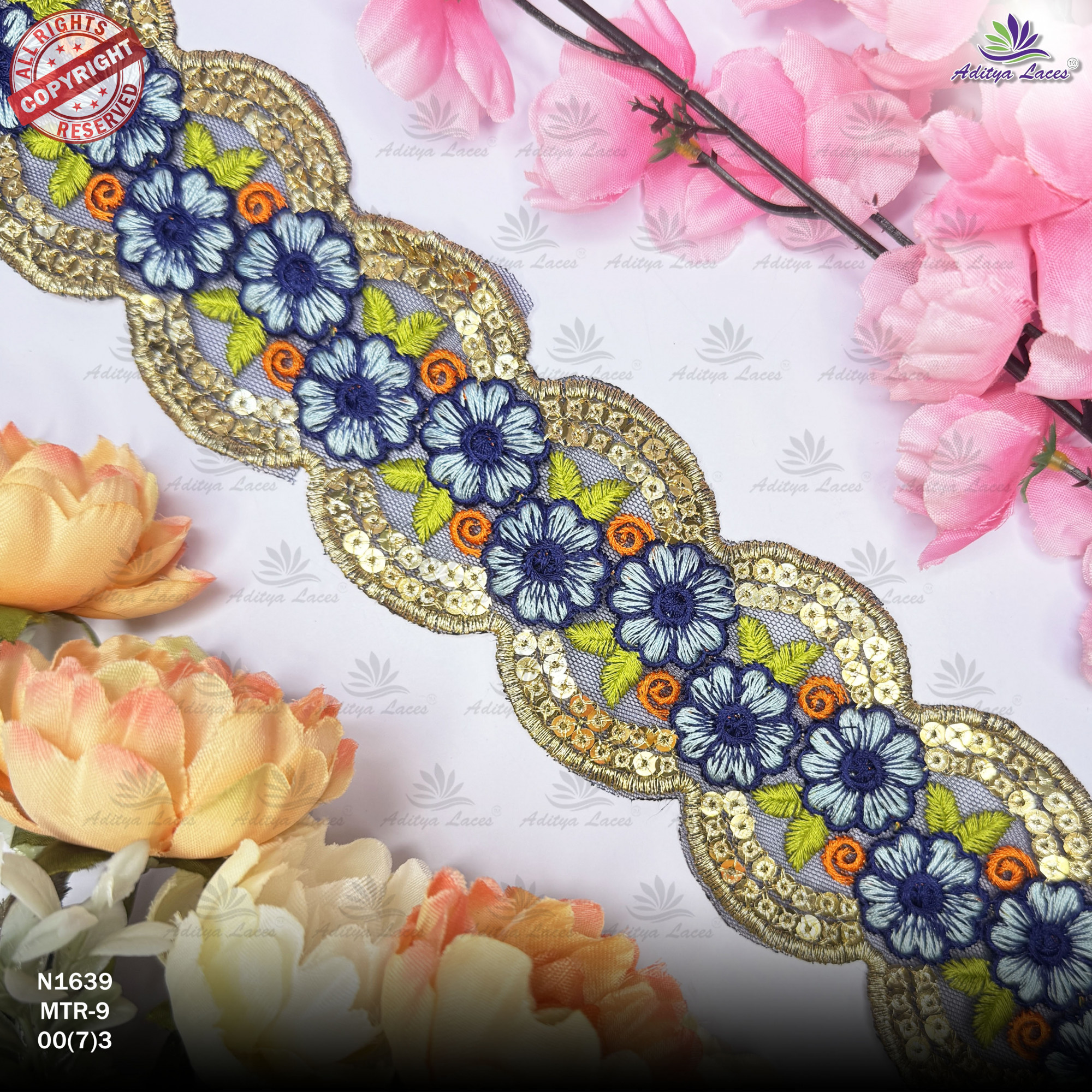 Fancy Embroidered Net Lace Border for Saree Bridal Wear