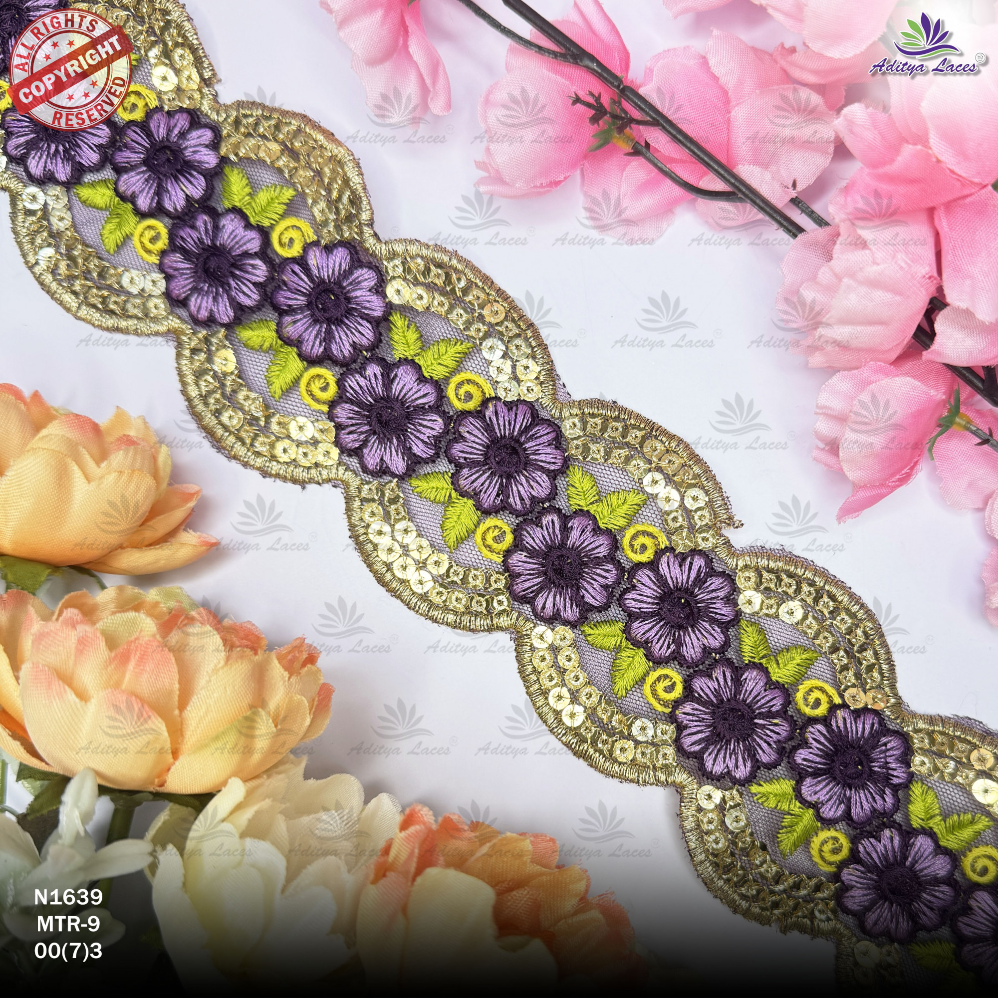 Fancy Embroidered Net Lace Border for Saree Bridal Wear