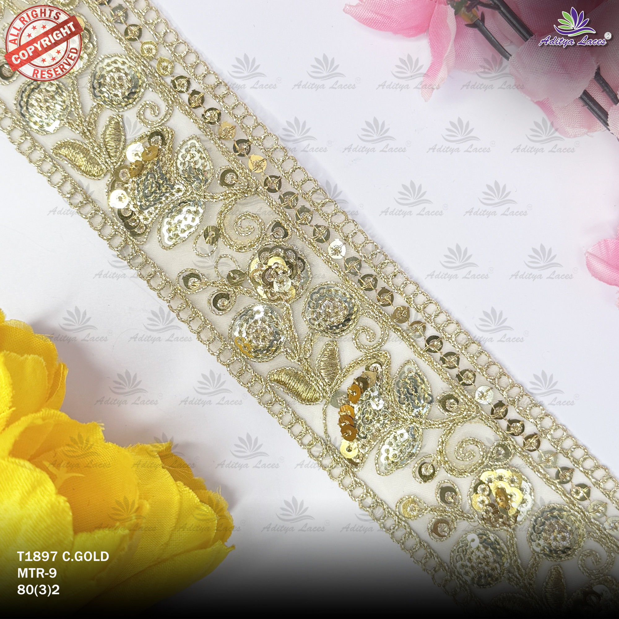 Premium Designer Embroidery Border for Bridal Wear