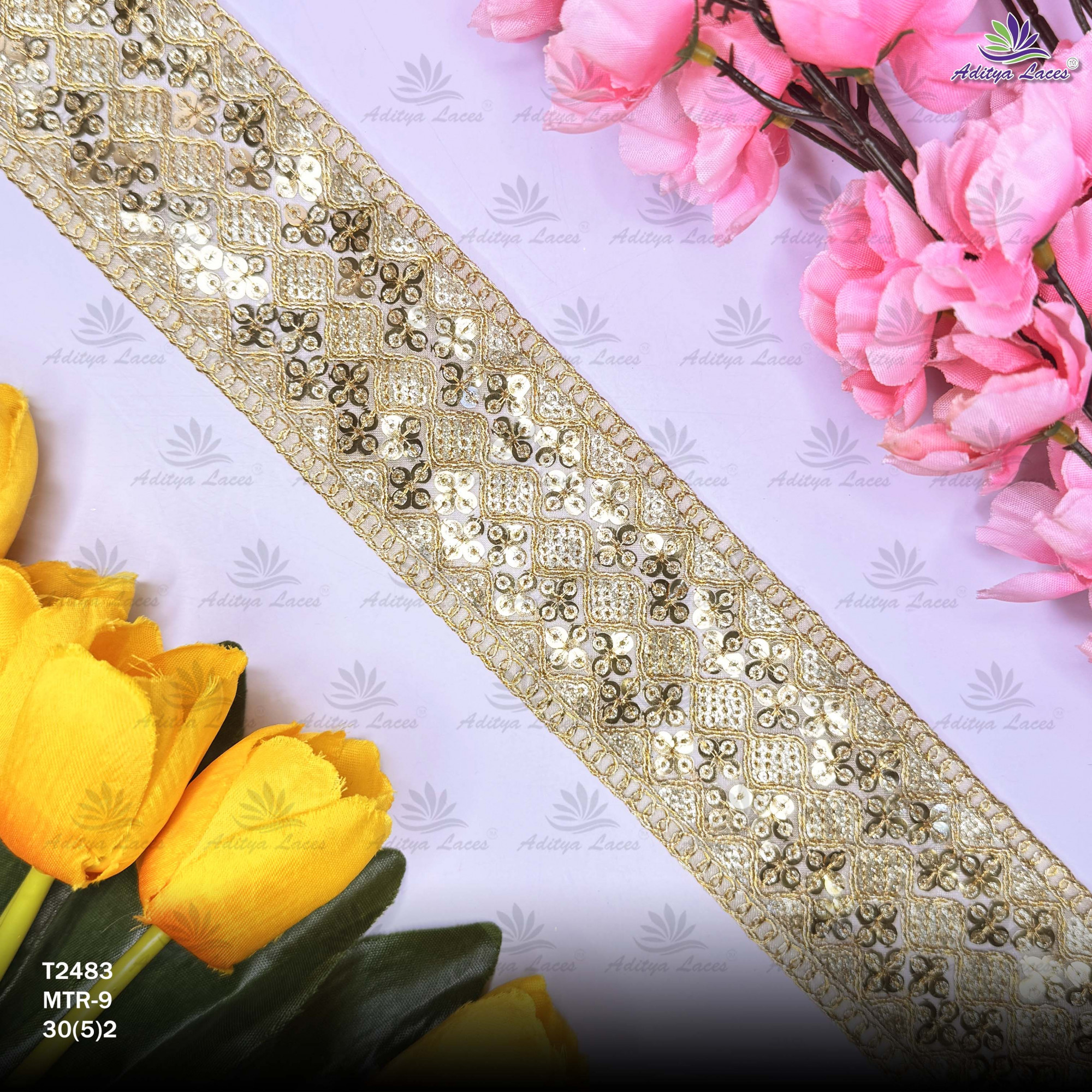 Fancy Copper Gold Embroidery Lace Trim for Saree Garments