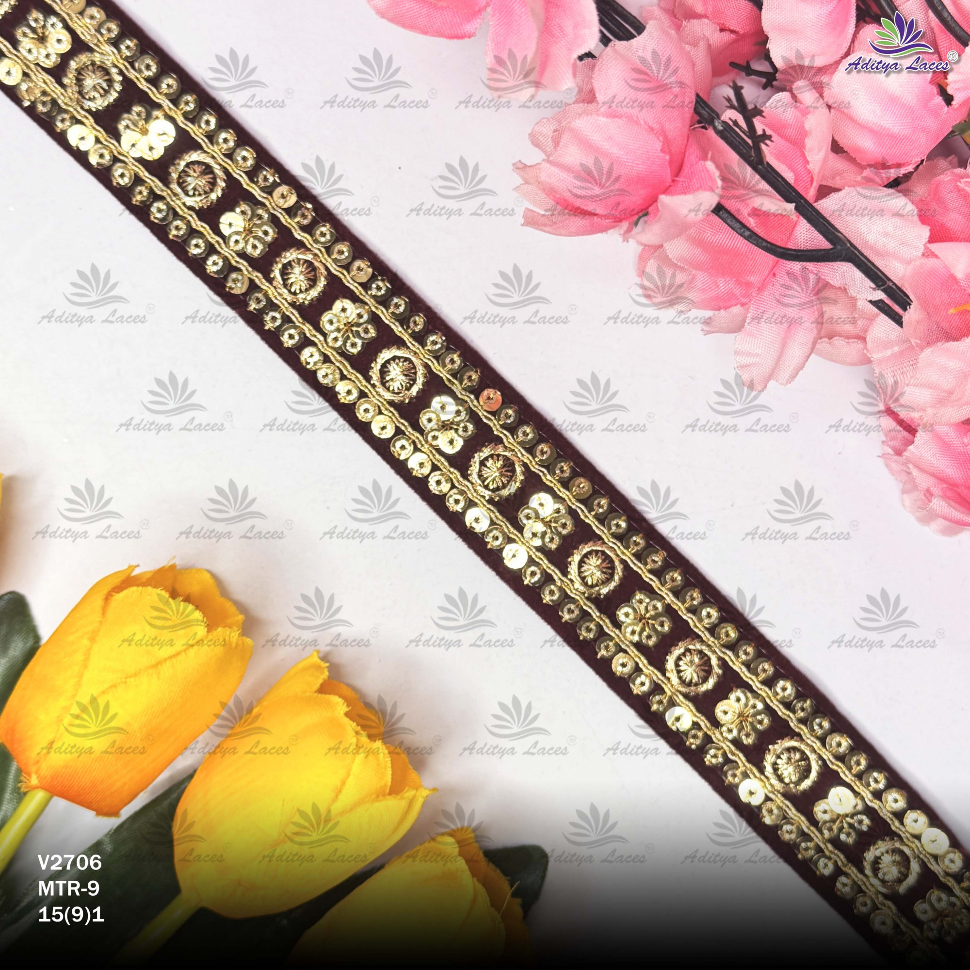 Premium Velvet Lace Border Trim for Saree Lehenga Bridal Wear