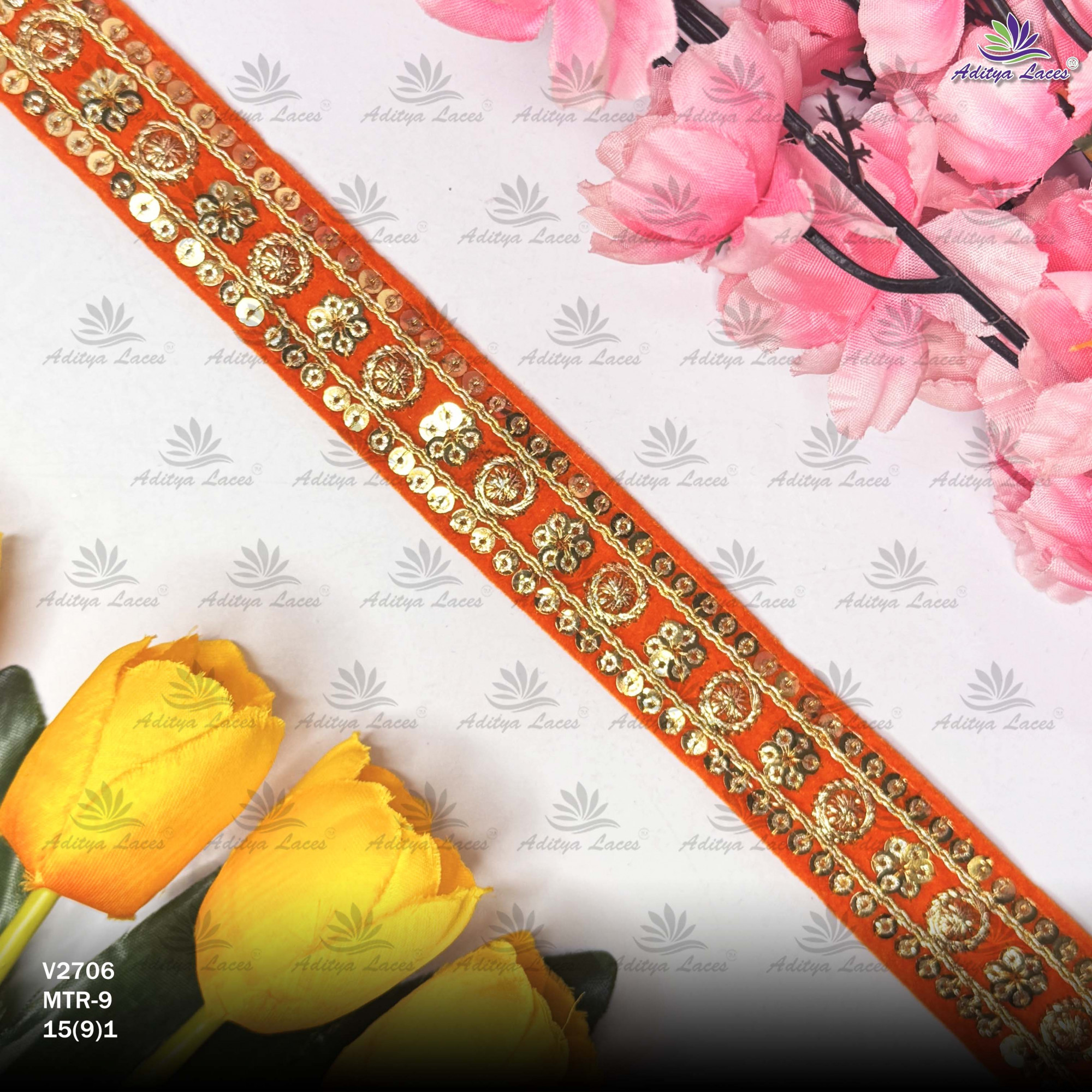 Premium Velvet Lace Border Trim for Saree Lehenga Bridal Wear