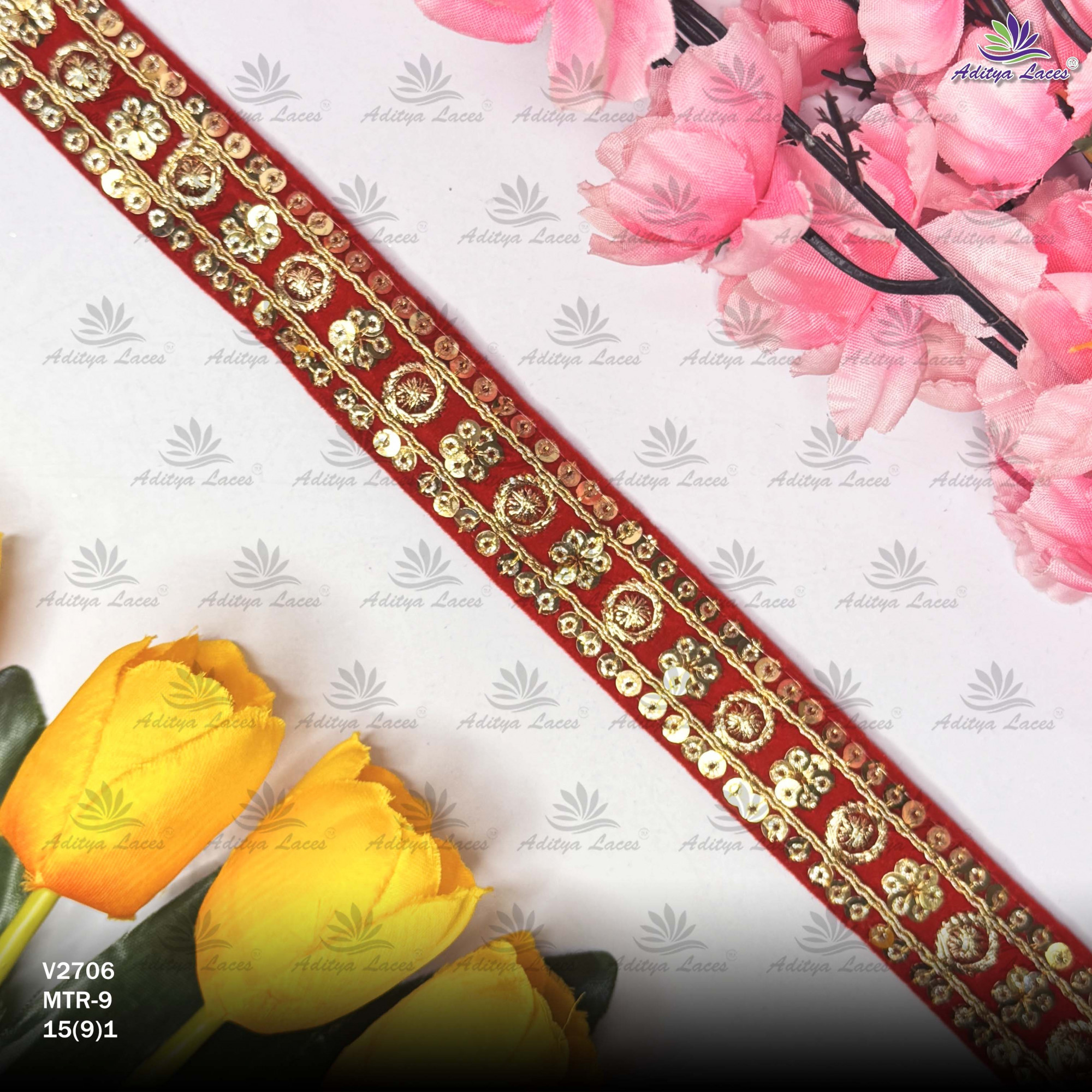 Premium Velvet Lace Border Trim for Saree Lehenga Bridal Wear
