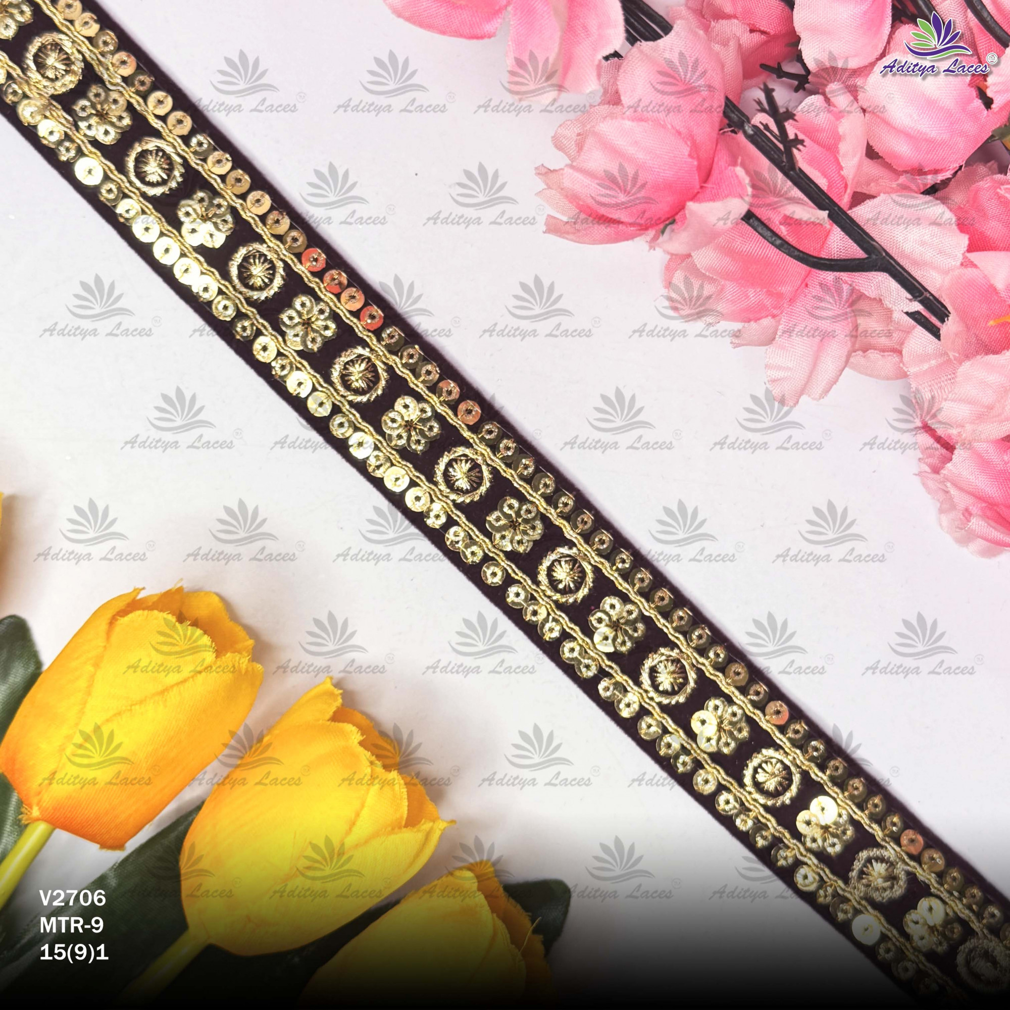 Premium Velvet Lace Border Trim for Saree Lehenga Bridal Wear