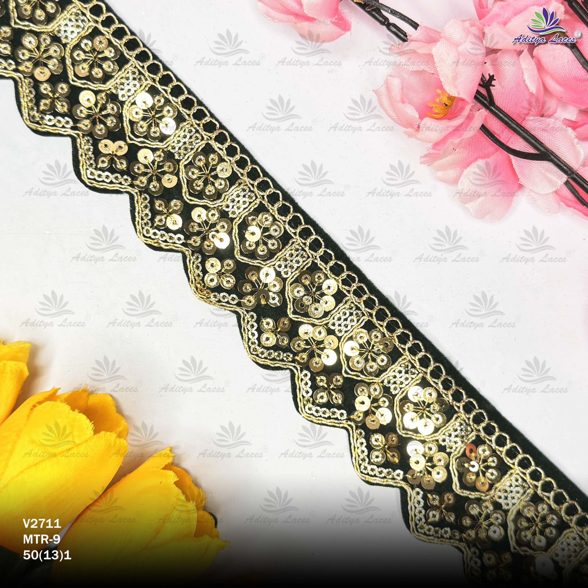 Premium Velvet Lace Border Trim for Saree Lehenga Bridal Wear