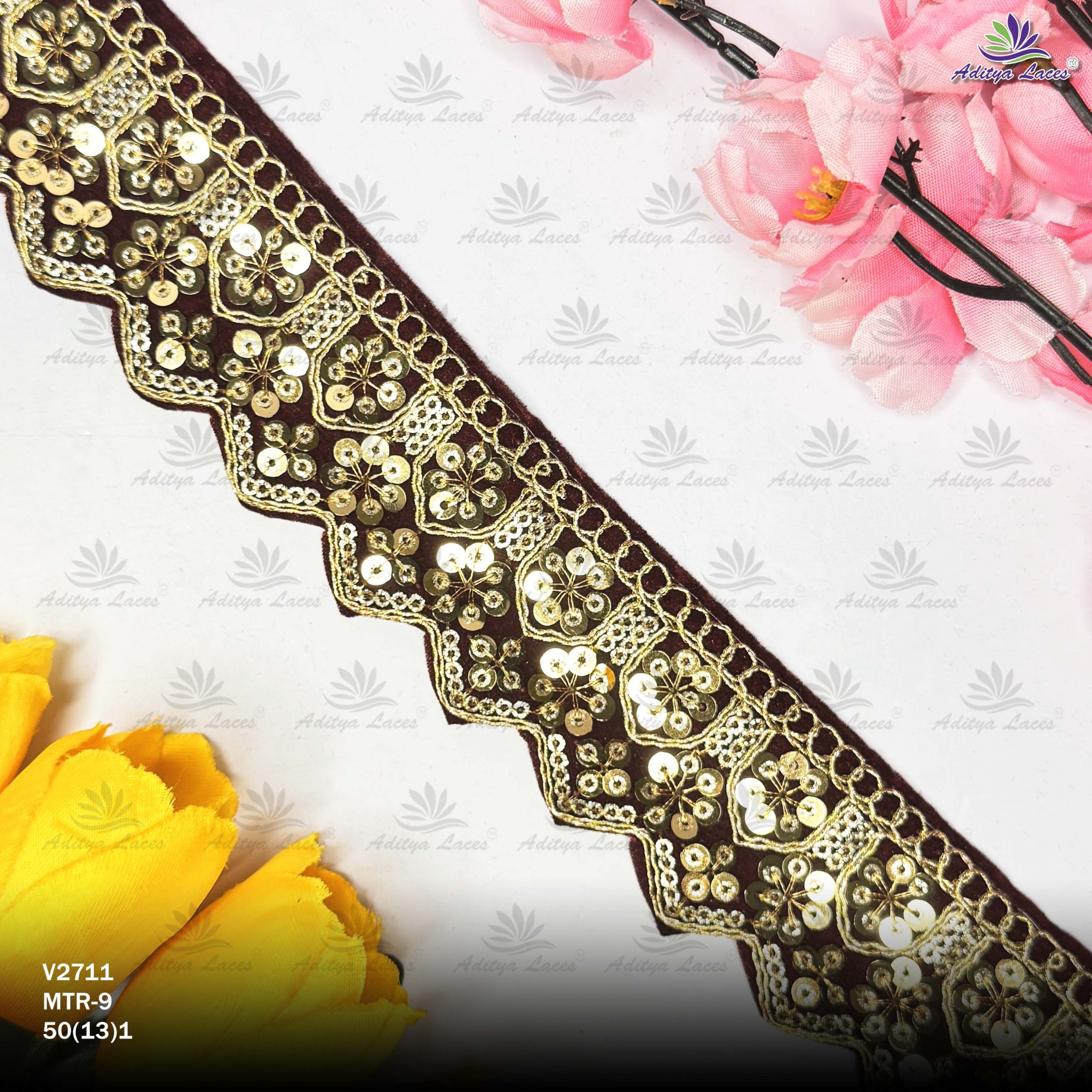 Premium Velvet Lace Border Trim for Saree Lehenga Bridal Wear