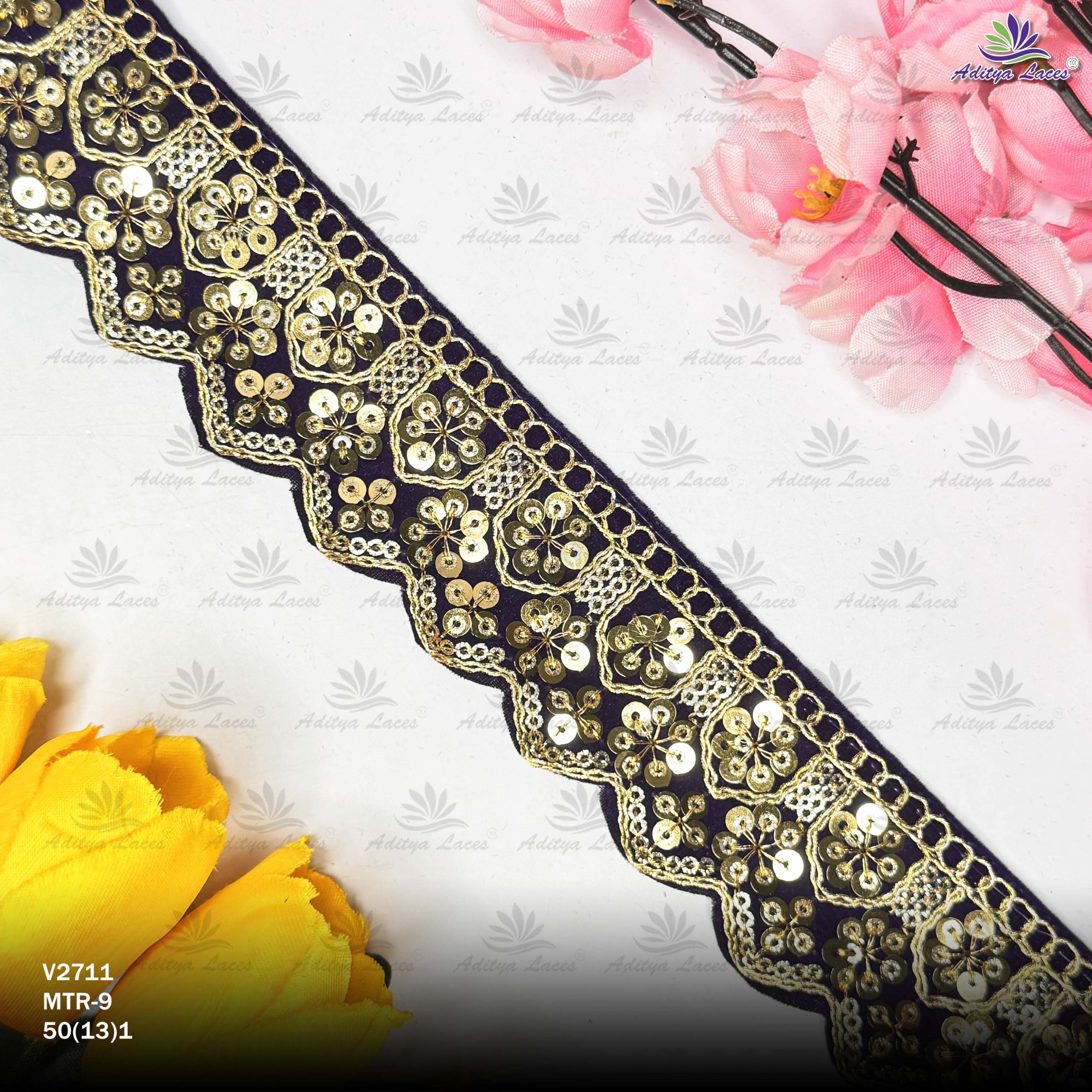 Premium Velvet Lace Border Trim for Saree Lehenga Bridal Wear