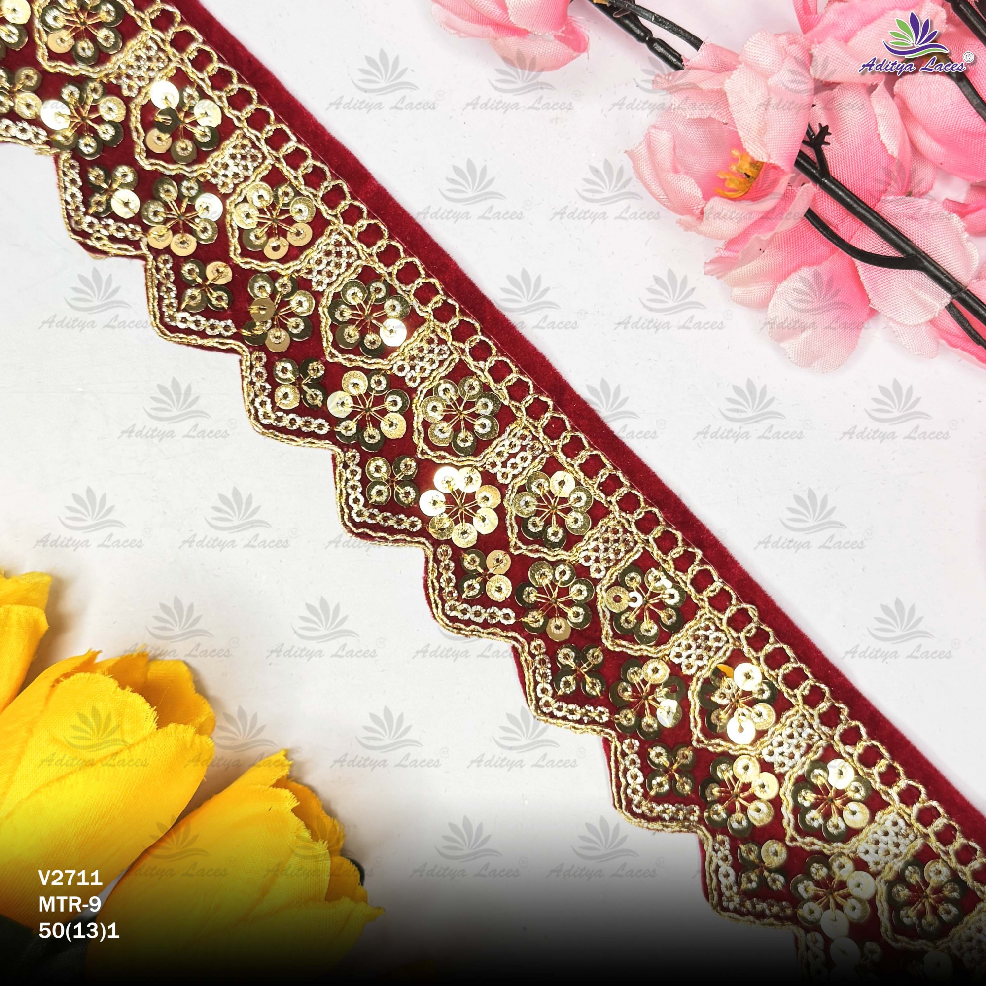 Premium Velvet Lace Border Trim for Saree Lehenga Bridal Wear