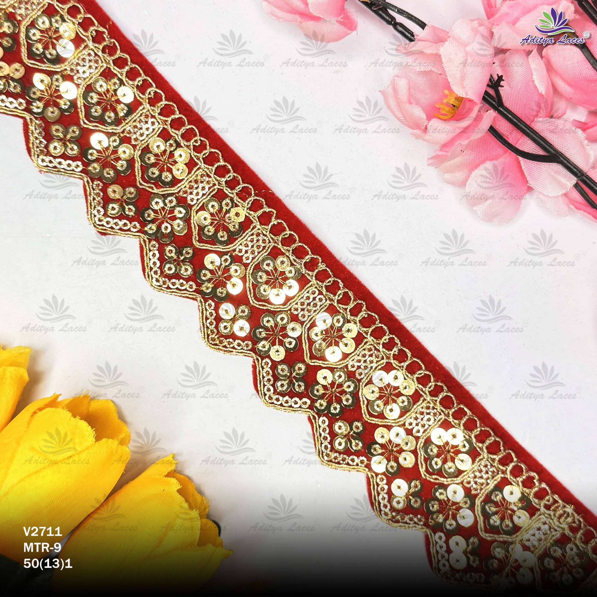 Premium Velvet Lace Border Trim for Saree Lehenga Bridal Wear