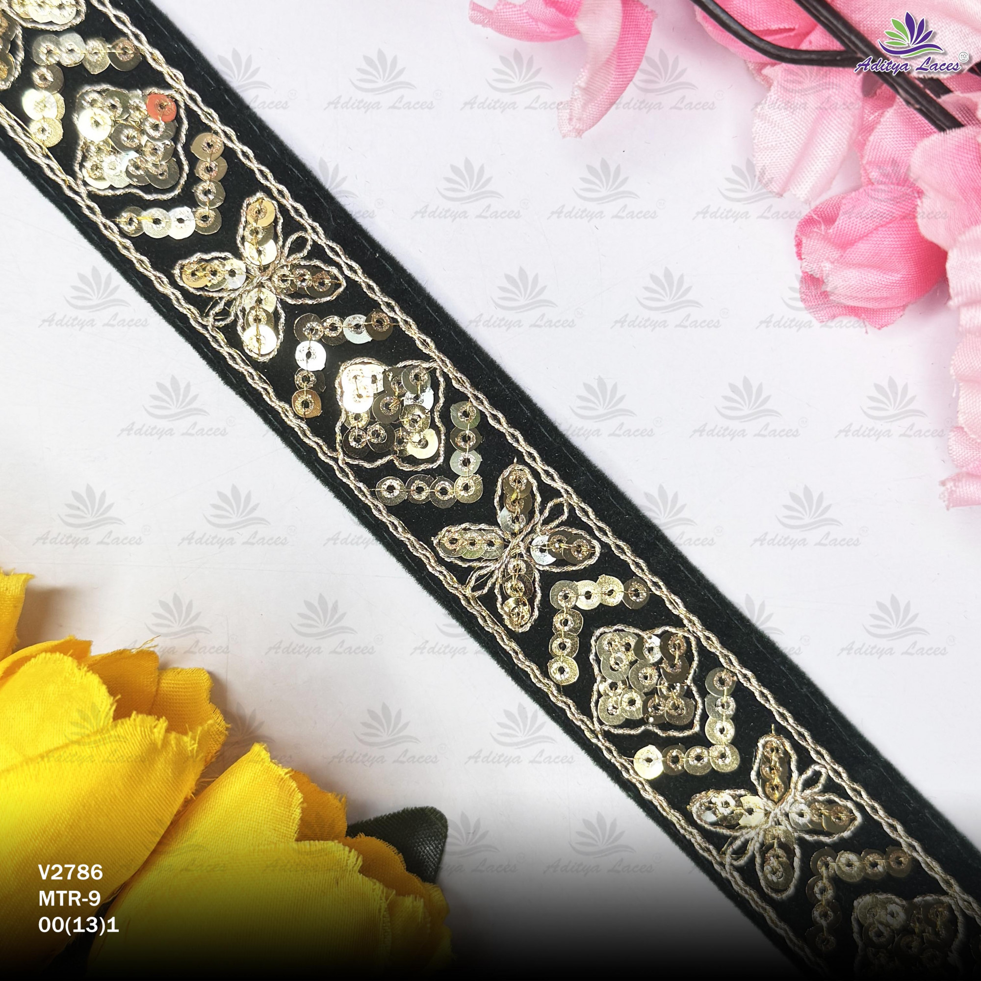 Fancy Velvet Lace Border Trim for Saree Lehenga Bridal Wear
