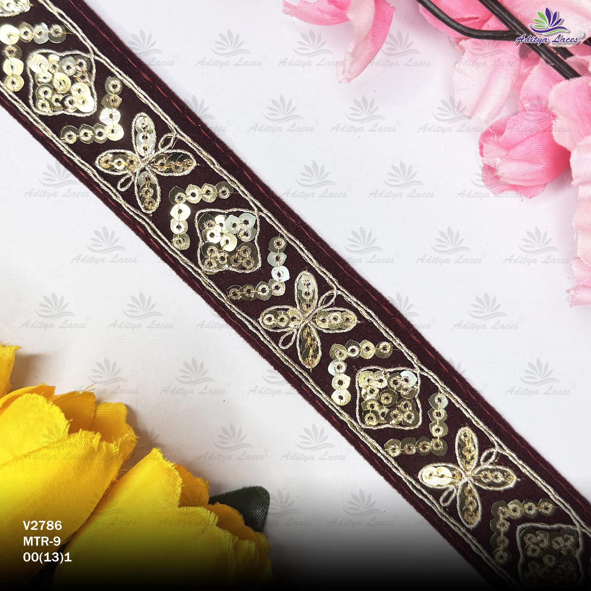 Fancy Velvet Lace Border Trim for Saree Lehenga Bridal Wear